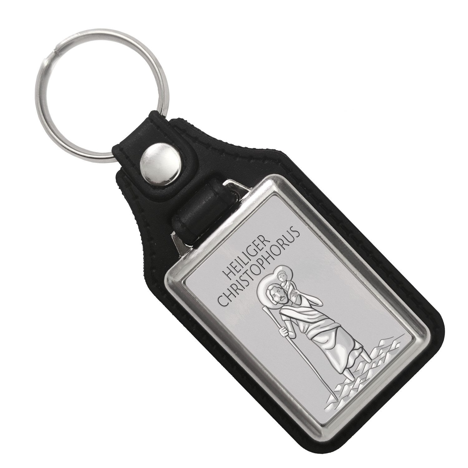 speecheese Schlüsselanhänger Heiliger Christophorus HC silber Schlüsselanhänger mit Kunstleder