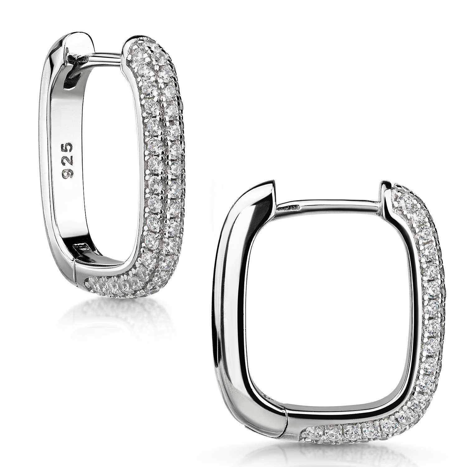 Materia Paar Creolen Damen Silber Zirkonia Klappcreolen eckig SO-482, 925 Sterling Silber, rhodiniert