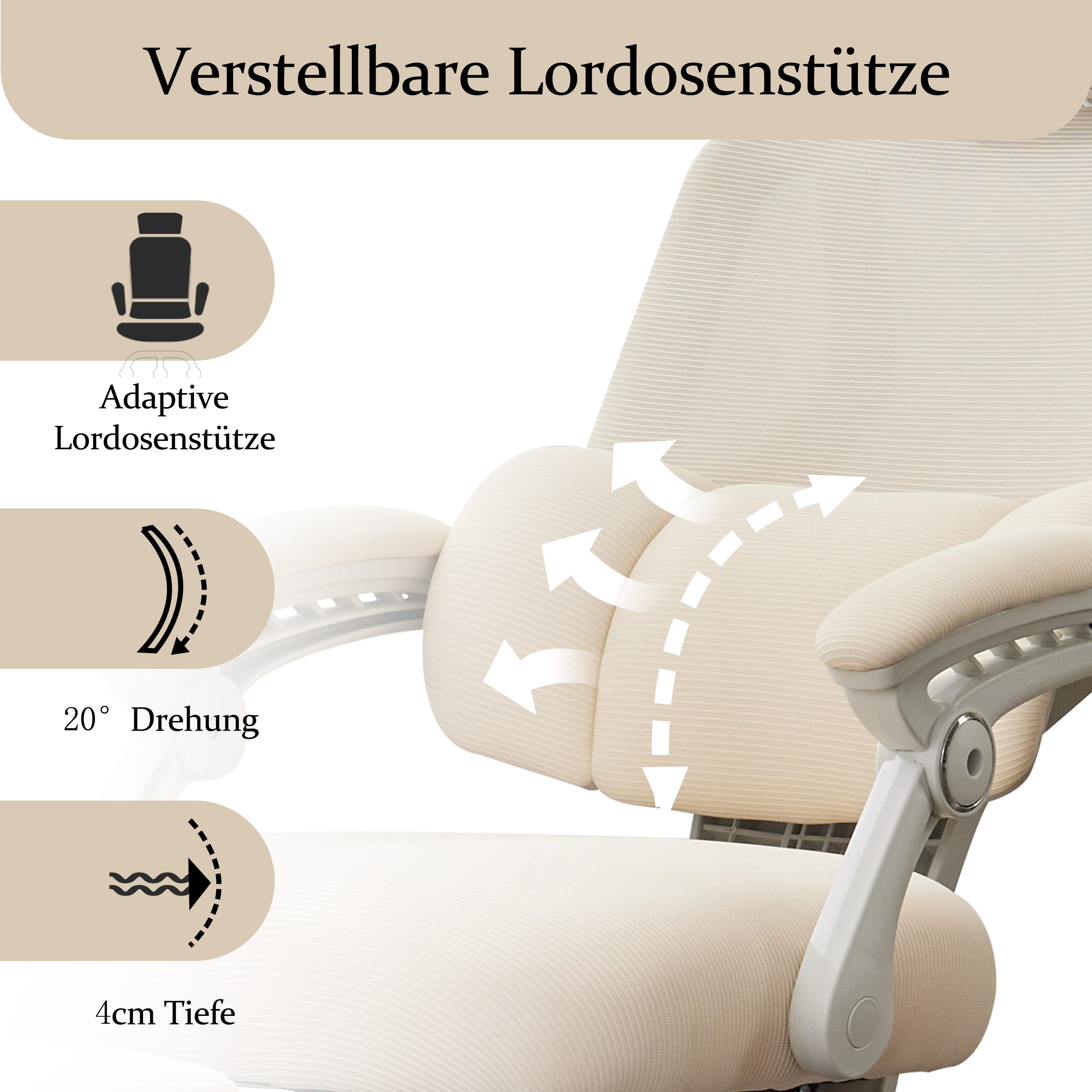 UEV Bürostuhl Ergonomisch mit Fußstütze mesh Dynamischer Lordosenstütze (Homeoffice Stuhl, Drehstuhl, Schreibtischstuhl), neigbar bis 135°, bis 150 kg belastbar – Bild 4 von 5