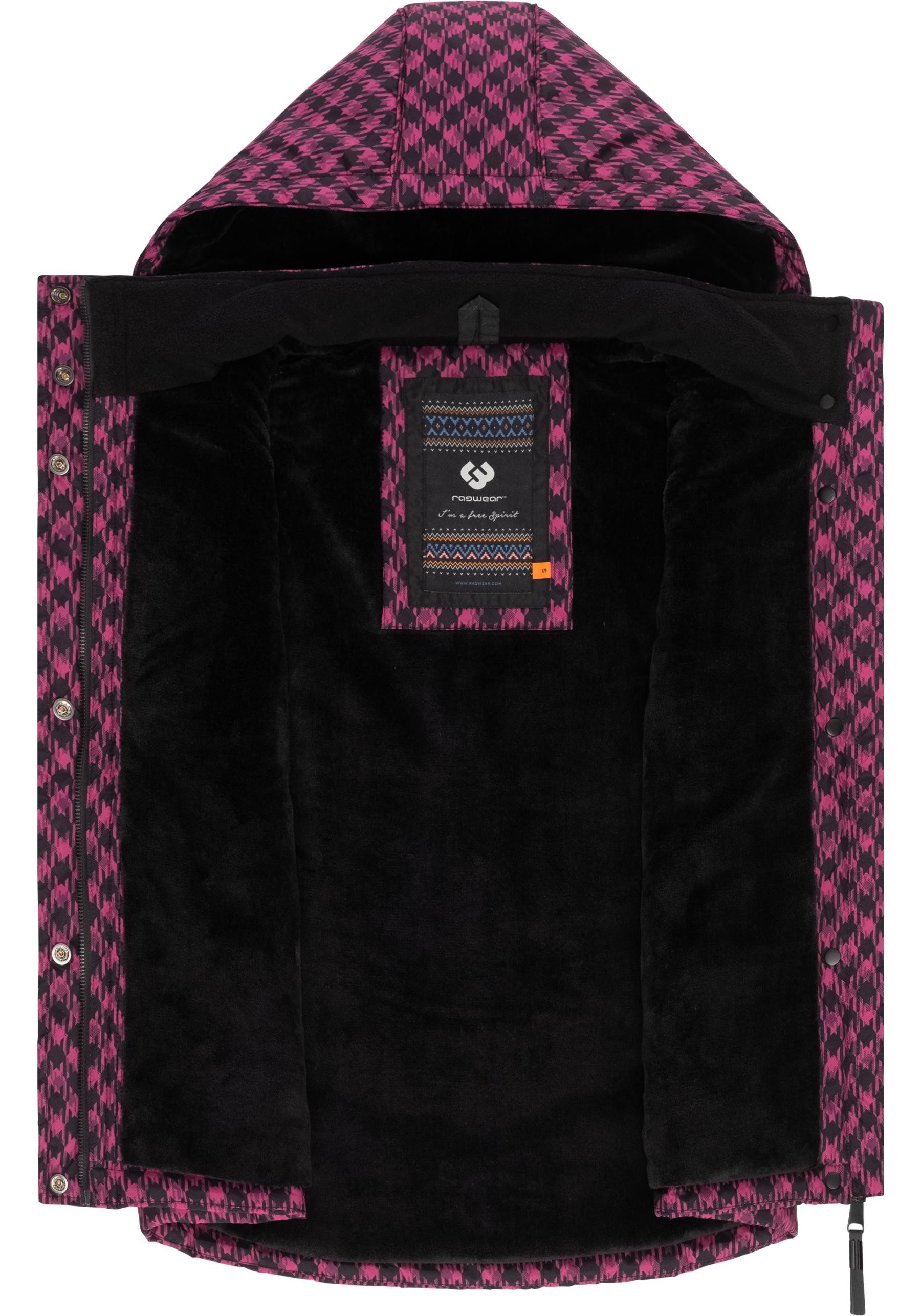 Ragwear Steppweste Hesty Print Weste mit abnehmbarer Kapuze und Hahnentritt Muster