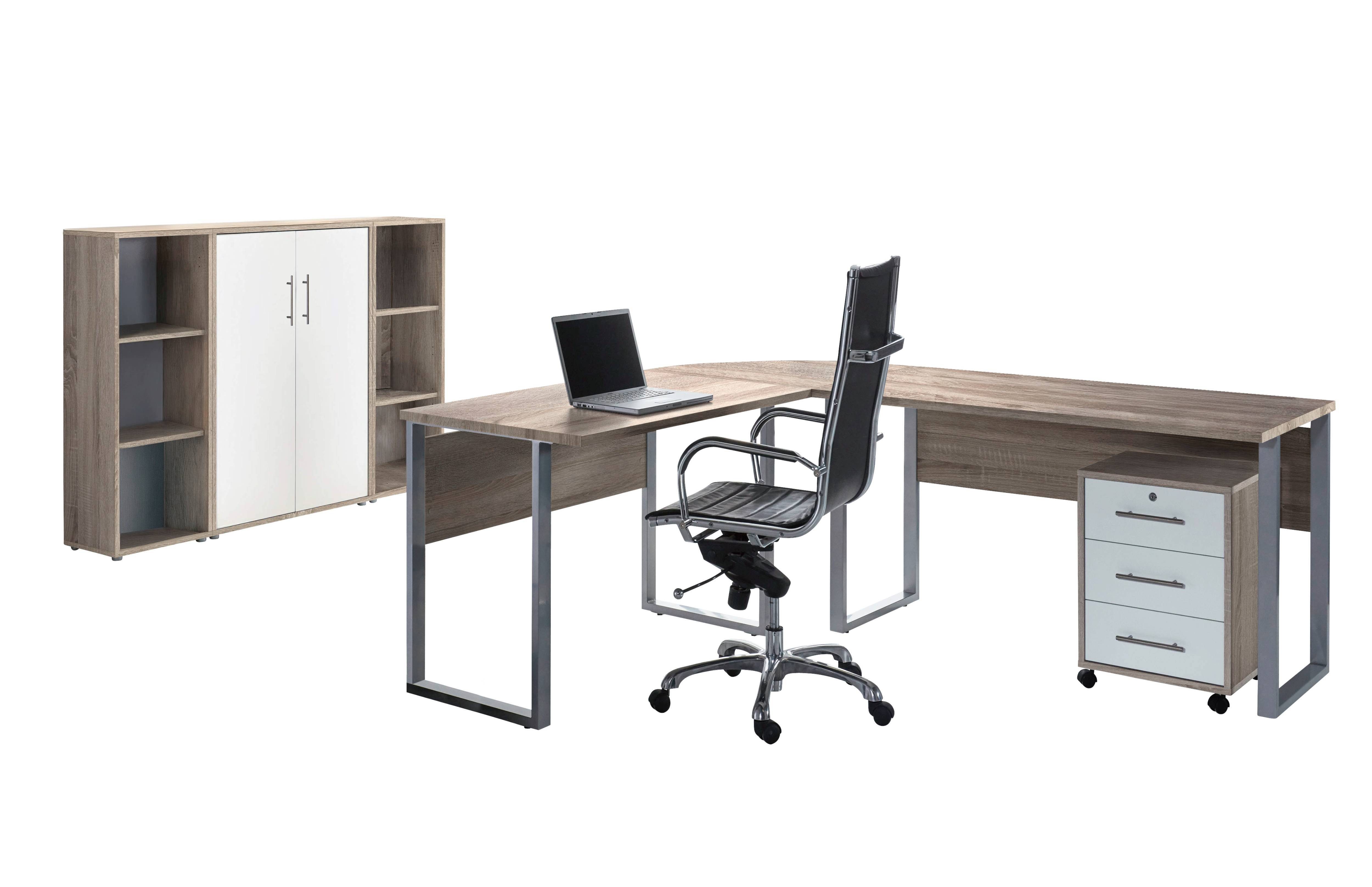 BMG Möbel Büromöbel-Set Office Edition Büromöbel Sonoma Eiche / Weiß Matt, (Schrank, Regal, Aktenschrank, Schreibtisch), Druckerschrank, individuell zusammenstellen