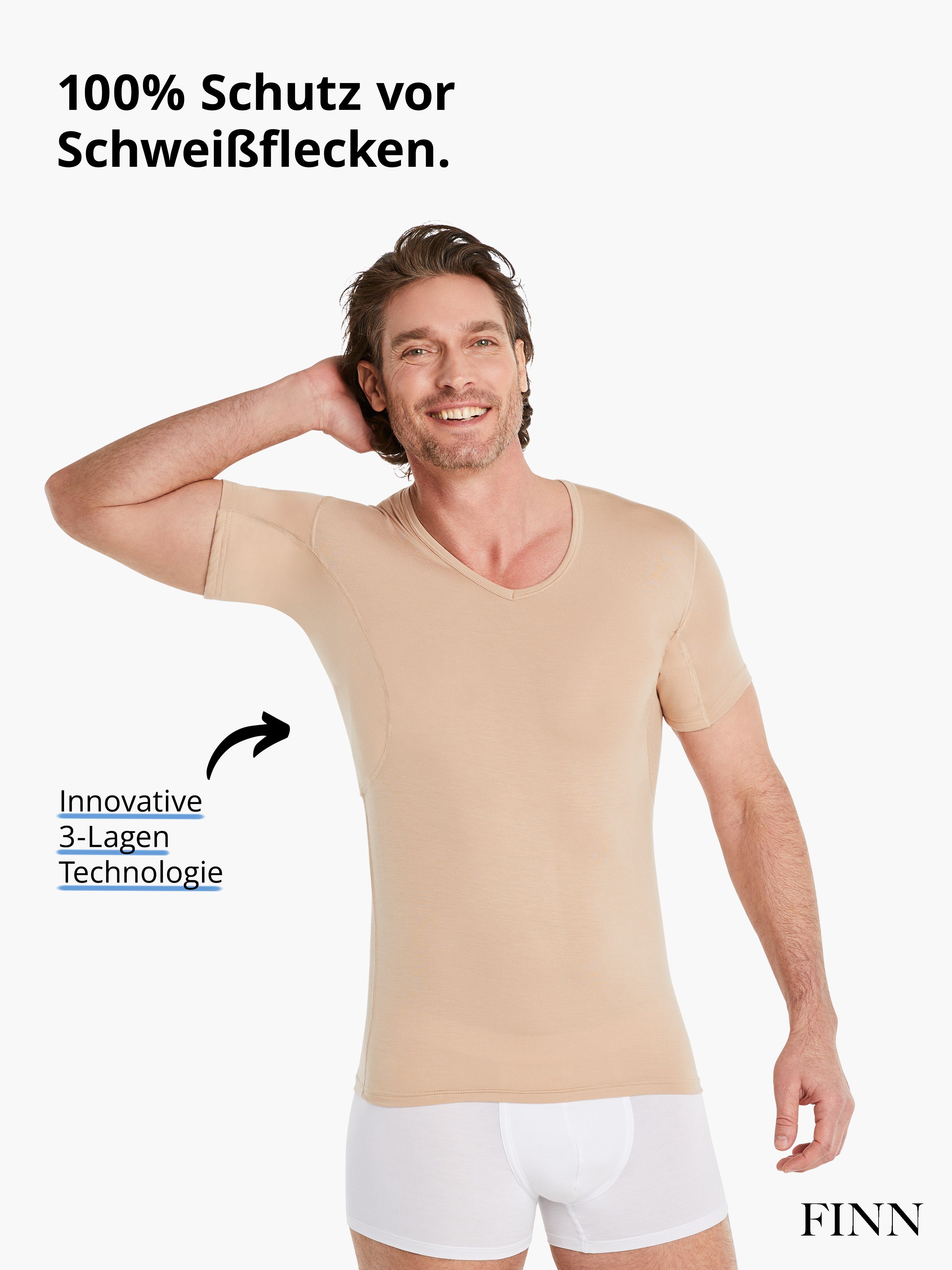 Unterhemd Schutz Unterhemd zusätzlicher Rücken Schweißflecken, Anti-Schweiß mit am Design Einlage vor garantierte 100% Wirkung FINN Herren Light-Beige
