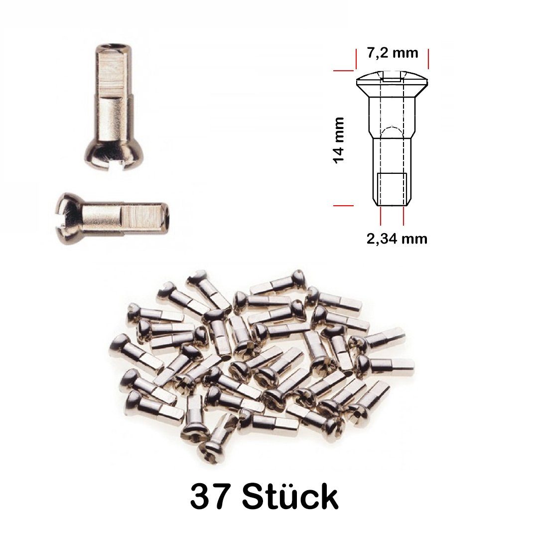 Büchel Fahrrad-Laufrad 37Stück Speichen Nippel verstärkt ROSTFREI 2,34 mm x 14mm MESSING