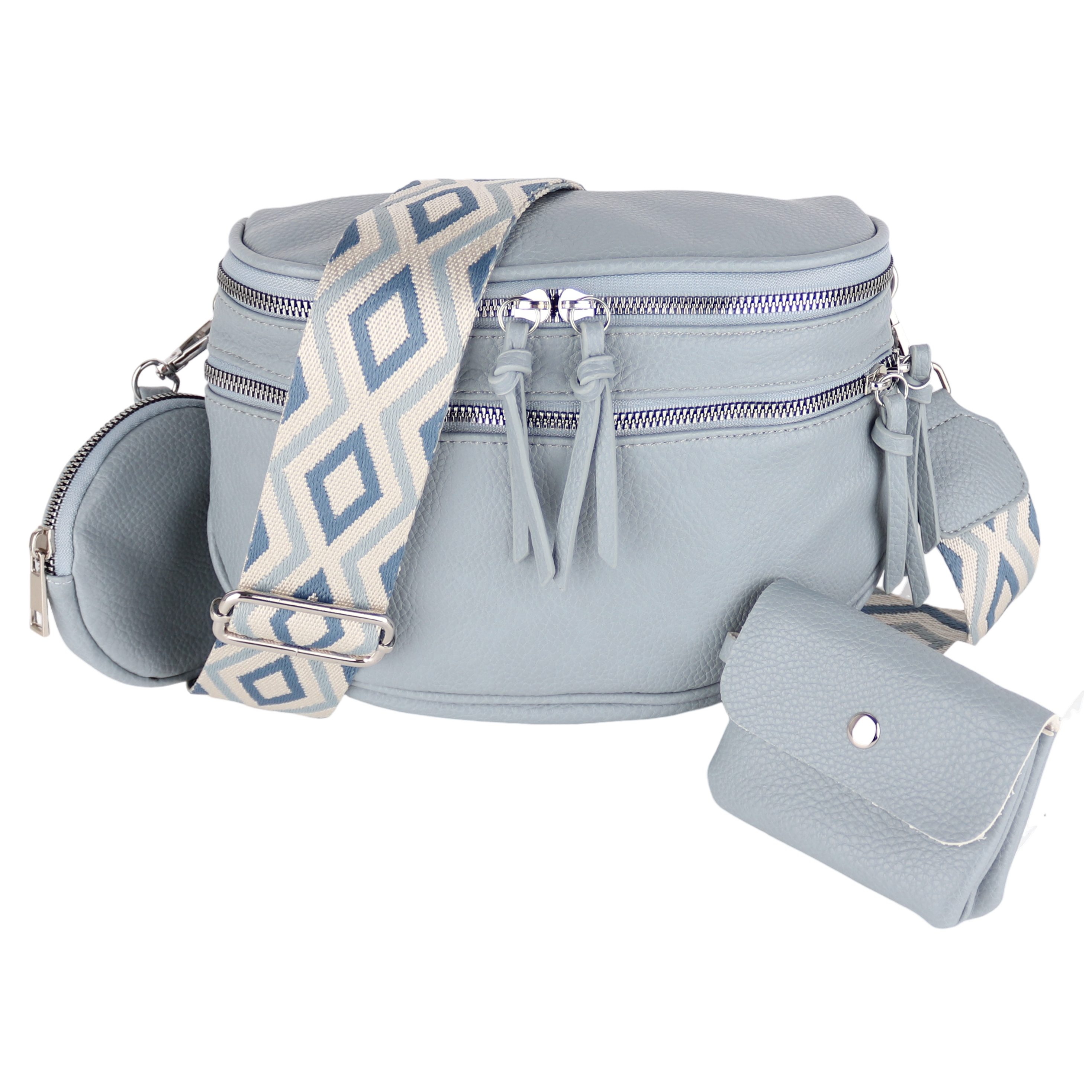 MIRROSI Bauchtasche Damen Taschen, Umhängetasche, Brusttasche, 28x18x10cm Veganes Leder (Schultertasche für jeden Anlass, inkl. 1 Geldbörse und 1 Münzbeutel), Crossbody Bag, Bohemian gemusterten& verstellbaren Schulterriemen