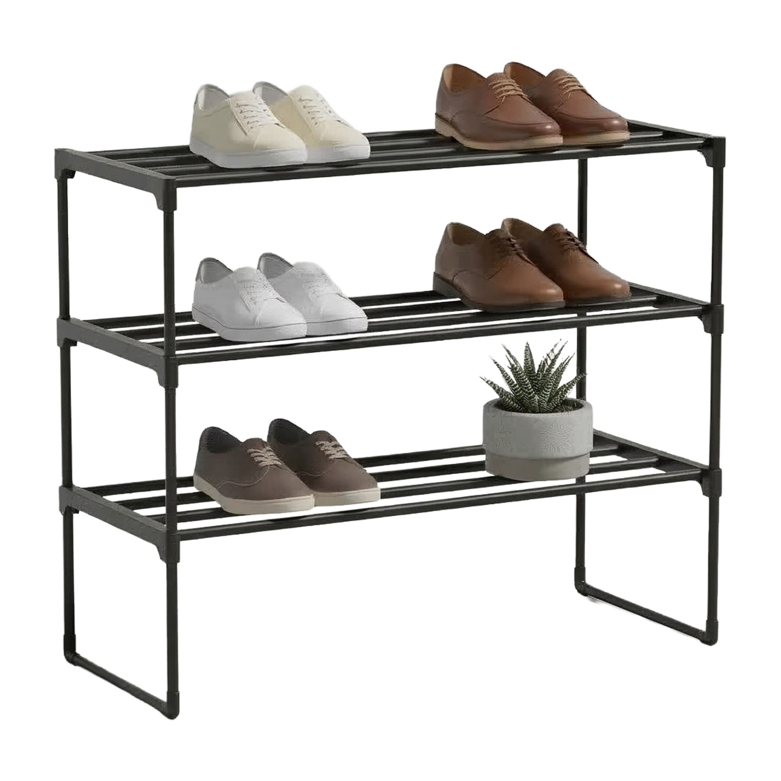 relaxdays Schuhregal Metall, 1-tlg., schwarz, 3 Ebenen, 68 cm