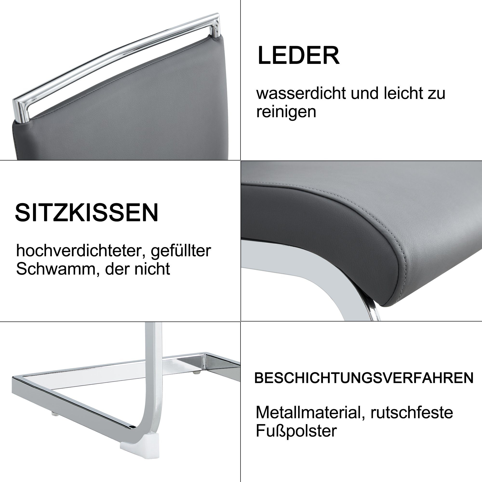 Freischwinger (Esszimmerstuhl, 2 St), Sitz gepolstert, Gestell aus Metall, Stuhl belastbar bis 150 Kg