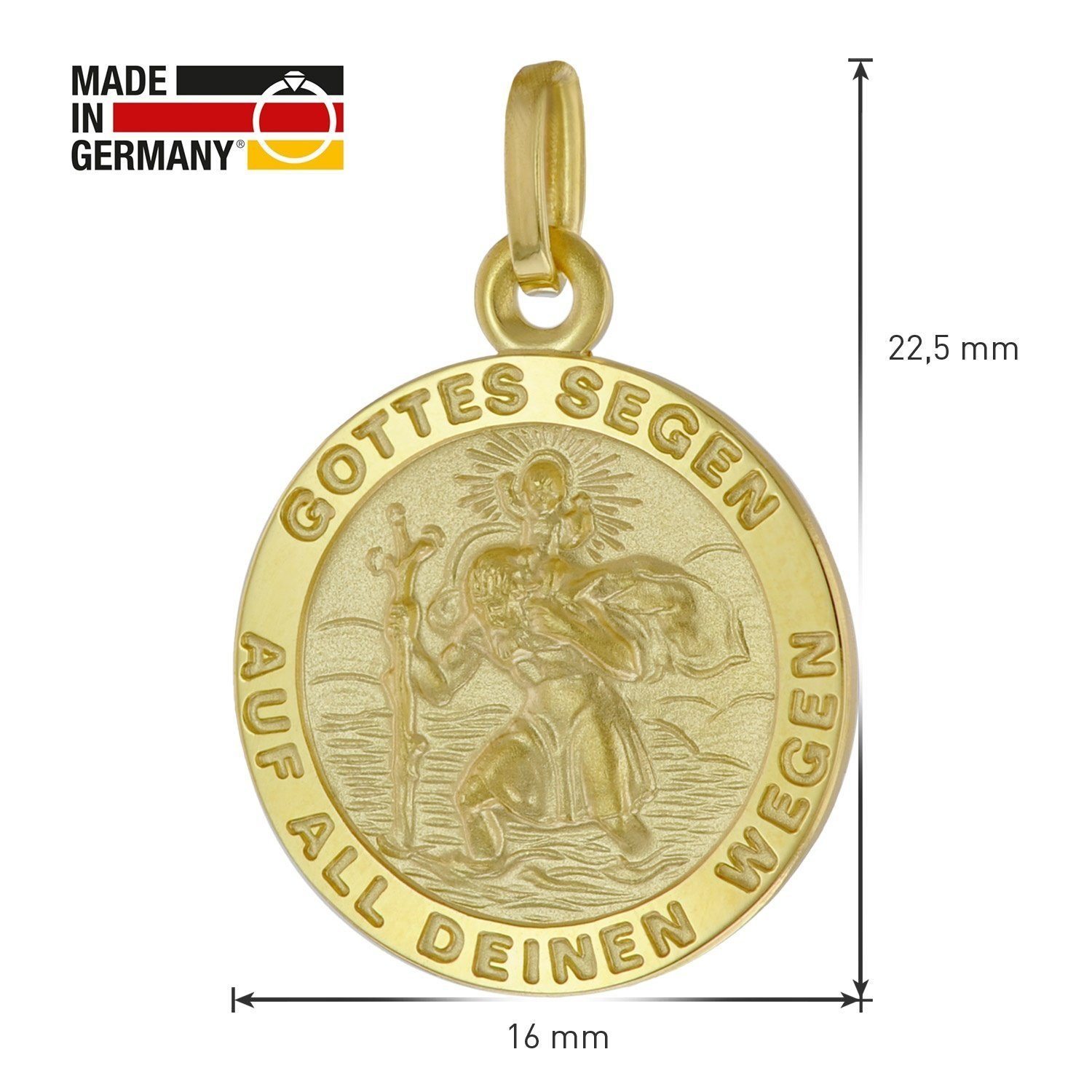 Silber- Anhänger vergoldeter 333 Anhänger Kette mit Gold Christophorus mit trendor