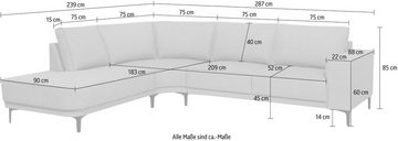 Places of Style Ecksofa Alessia, L-Form, mit abgerundeter Rückenlehne und Ottomane, in verschiedenen Farben