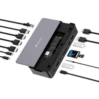 Verbatim Festplatten-Dockingstation, USB-C Pro 15 in 1 Docking Station, HDMI, DP, RJ45, USB-A, SD, Micro SD, 256GB SSD, Audio, USB-C/Host/PD