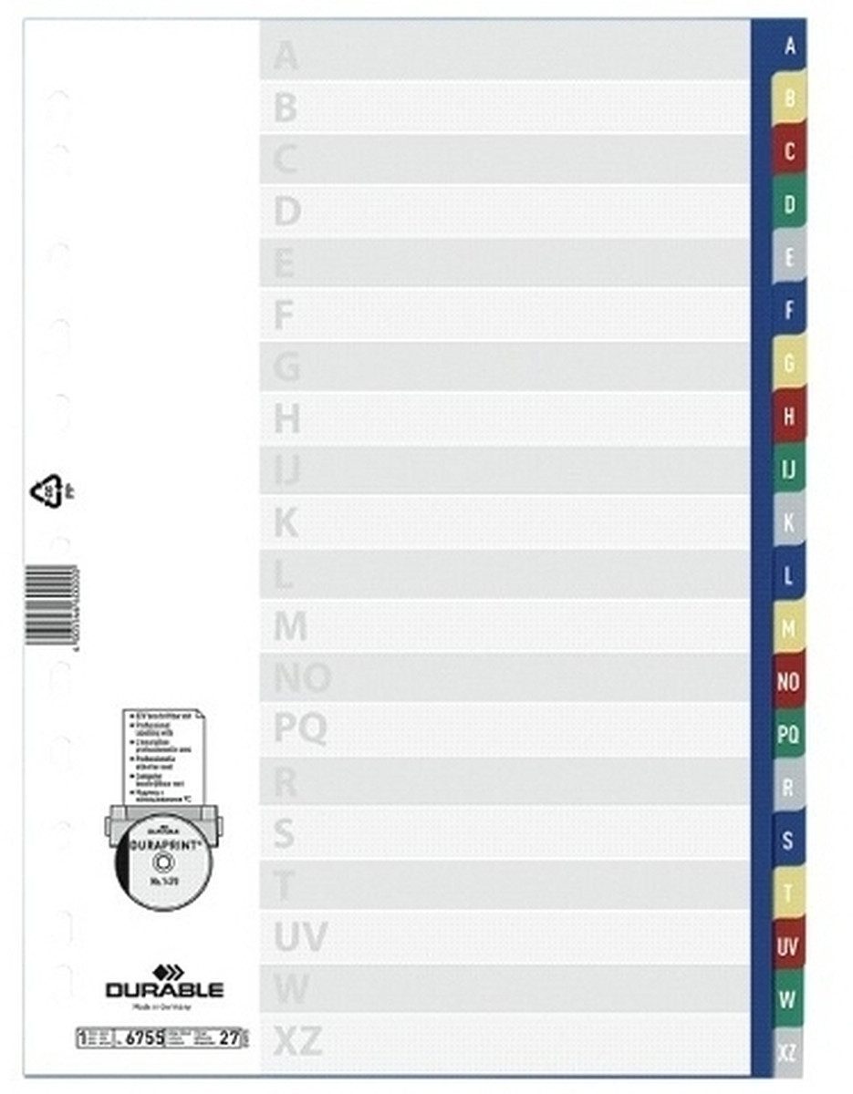 DURABLE Aktenordner Register A4 A-Z PP farbig