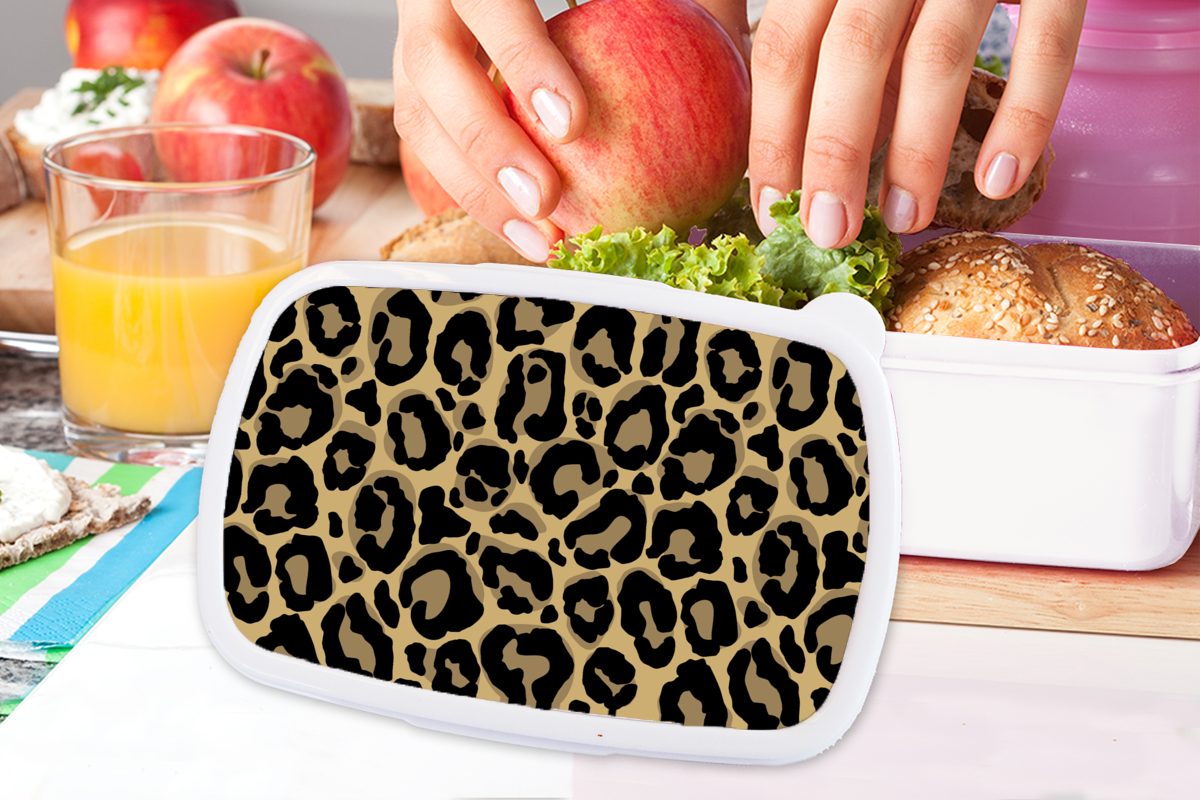 MuchoWow Lunchbox Pantherdruck für Kunststoff, - weiß und Erwachsene, Brotdose, Kinder für Muster Jungs (2-tlg), Leopard, und Brotbox - Mädchen