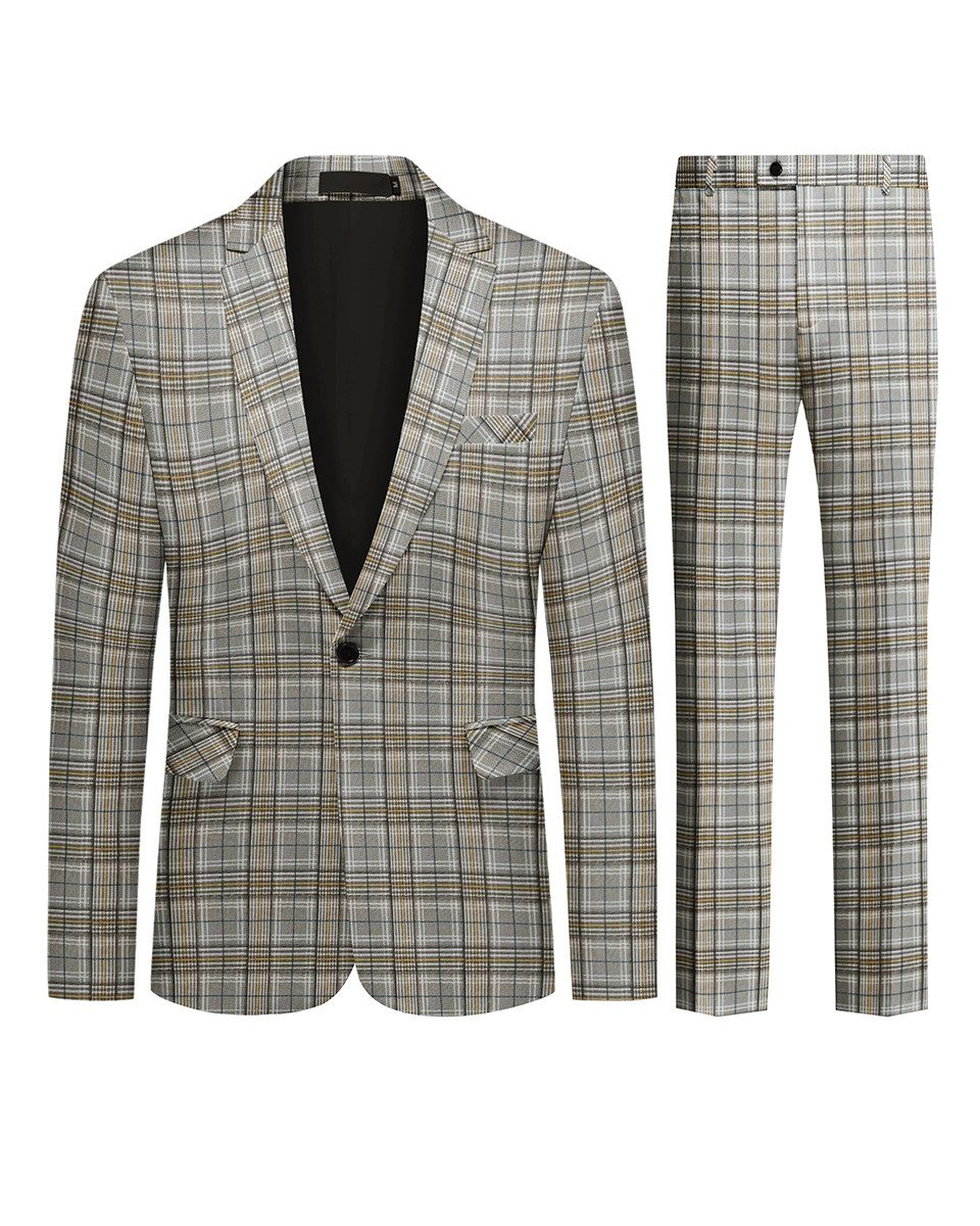 Allthemen Anzug (2 tlg) Slim Fit Herrenanzug im Farbeblock-Karomuster