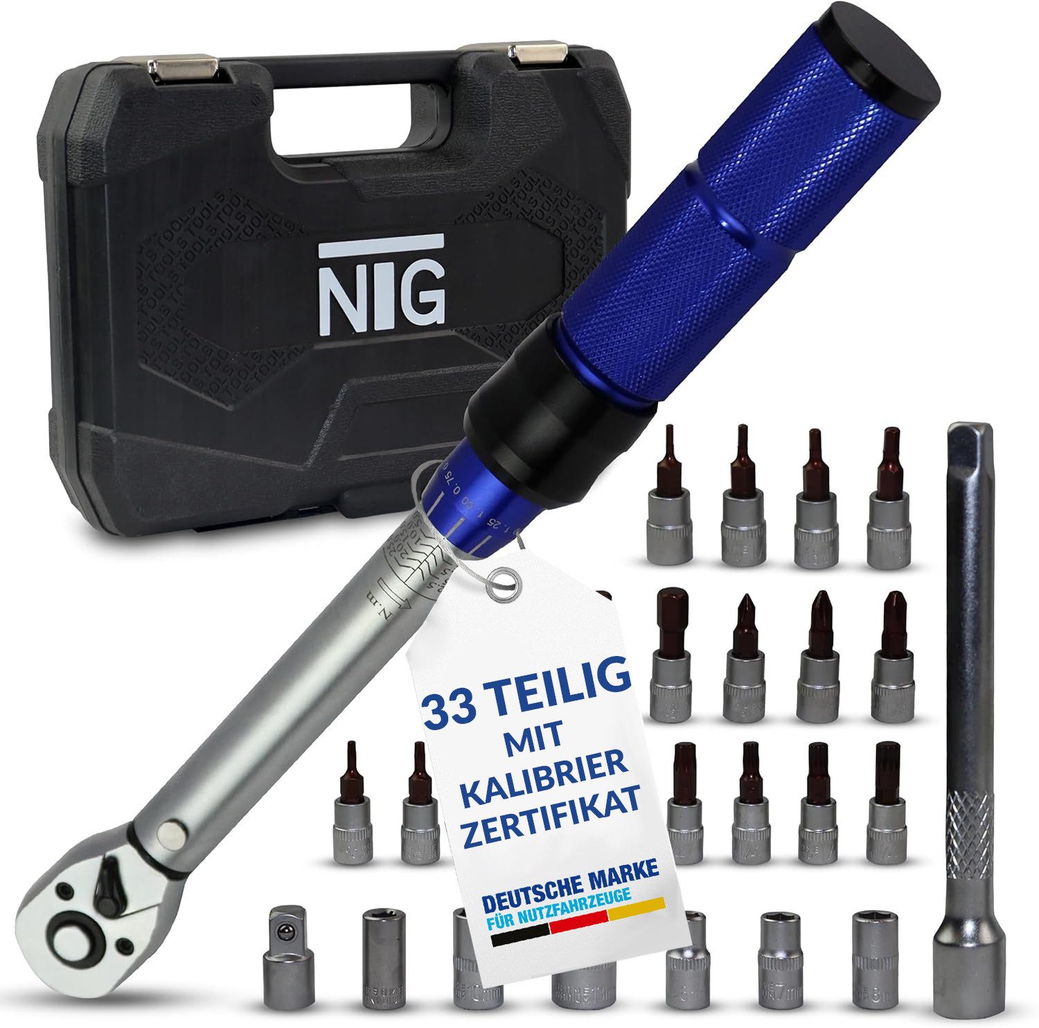 NTG Nutzfahrzeug Technik GmbH Drehmomentschlüssel 1/4" 5-25 Nm Ratsche Drehmoment Werkzeug Motorrad Auto + Koffer (Drehmomentschlüssel), Drehmomentbereich: 5–25 Nm