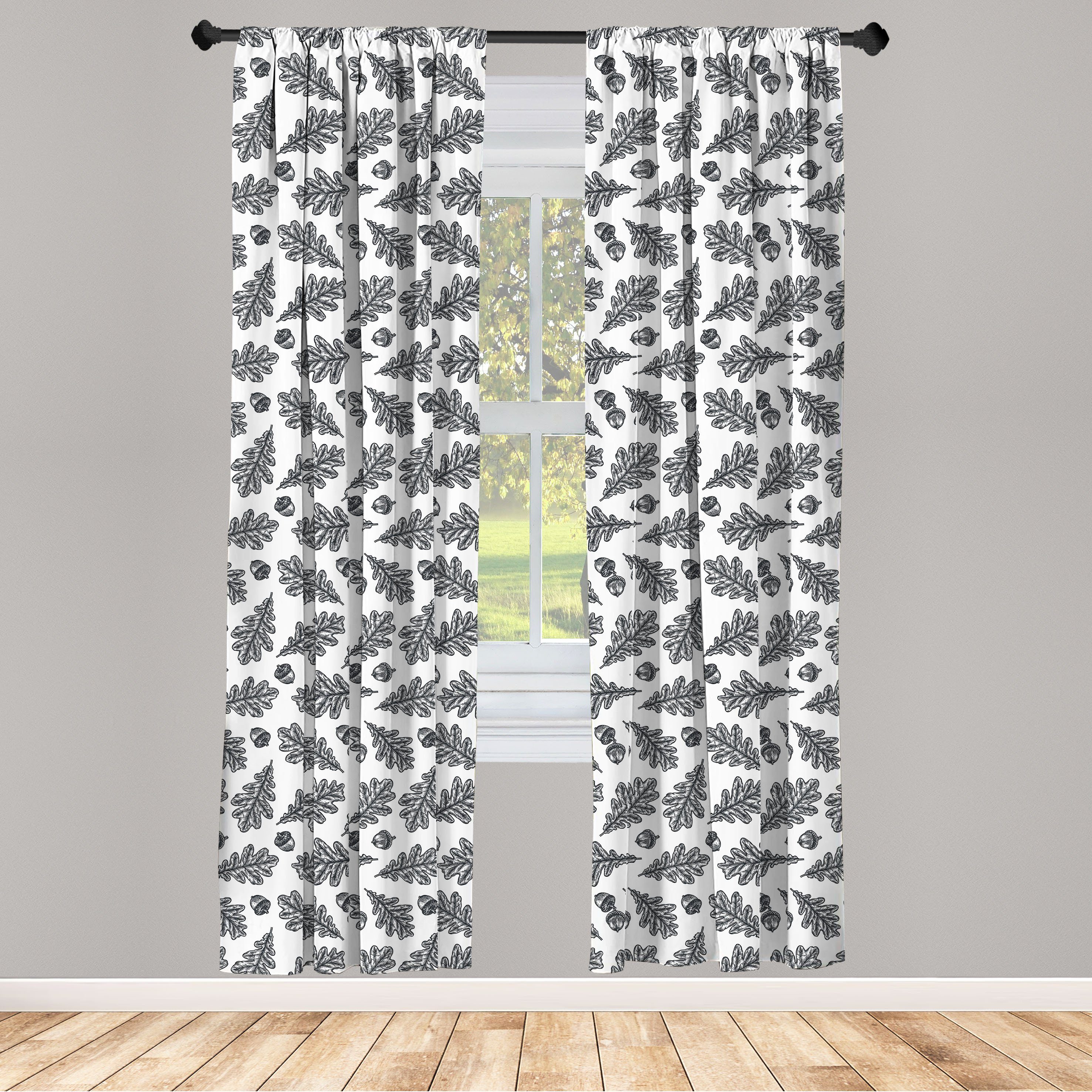 Gardine Vorhang für Wohnzimmer Schlafzimmer Dekor, Abakuhaus, Microfaser, Eichel Gravieren Eichenlaub Seed