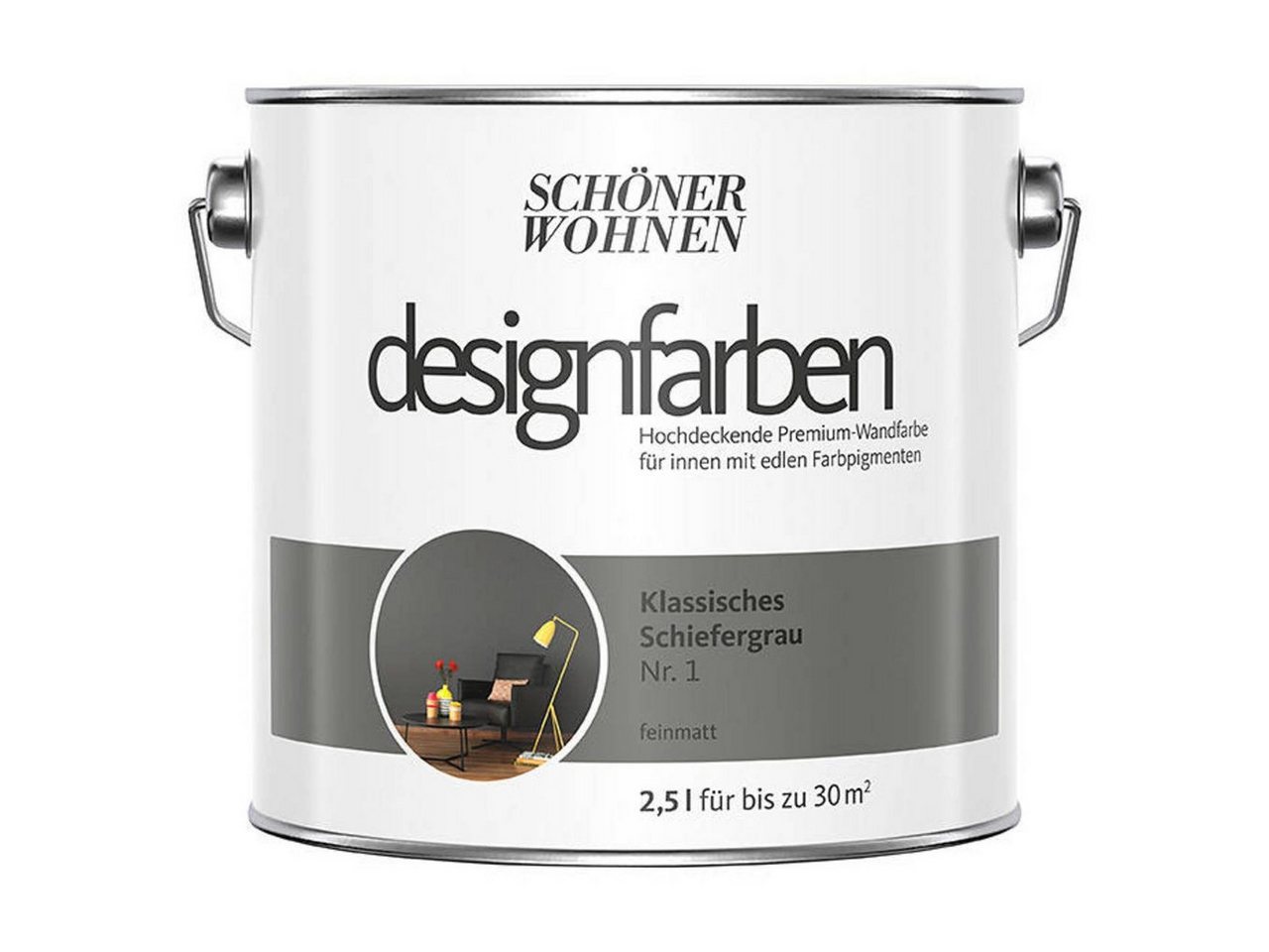 SCHÖNER WOHNEN FARBE Wand- und Deckenfarbe Klassisches Schiefergrau Nr. 1, Tropf- und spritzgehemmt, Konservierungsmittelfrei