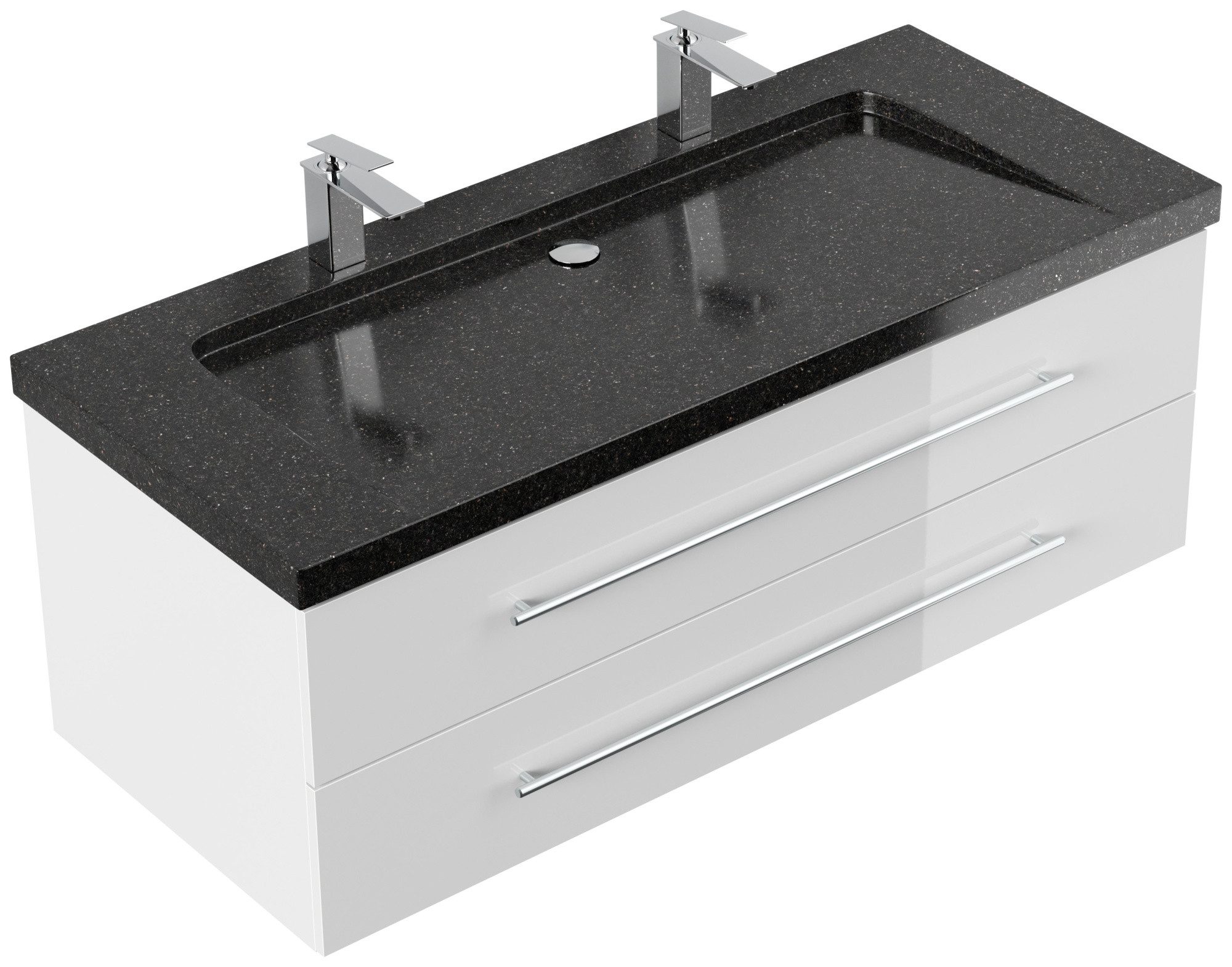 Magnolia Home Waschtisch Badmöbel Granit Galaxy Black Damo 130 cm 2 Hahnlöcher SoftClose weiß h