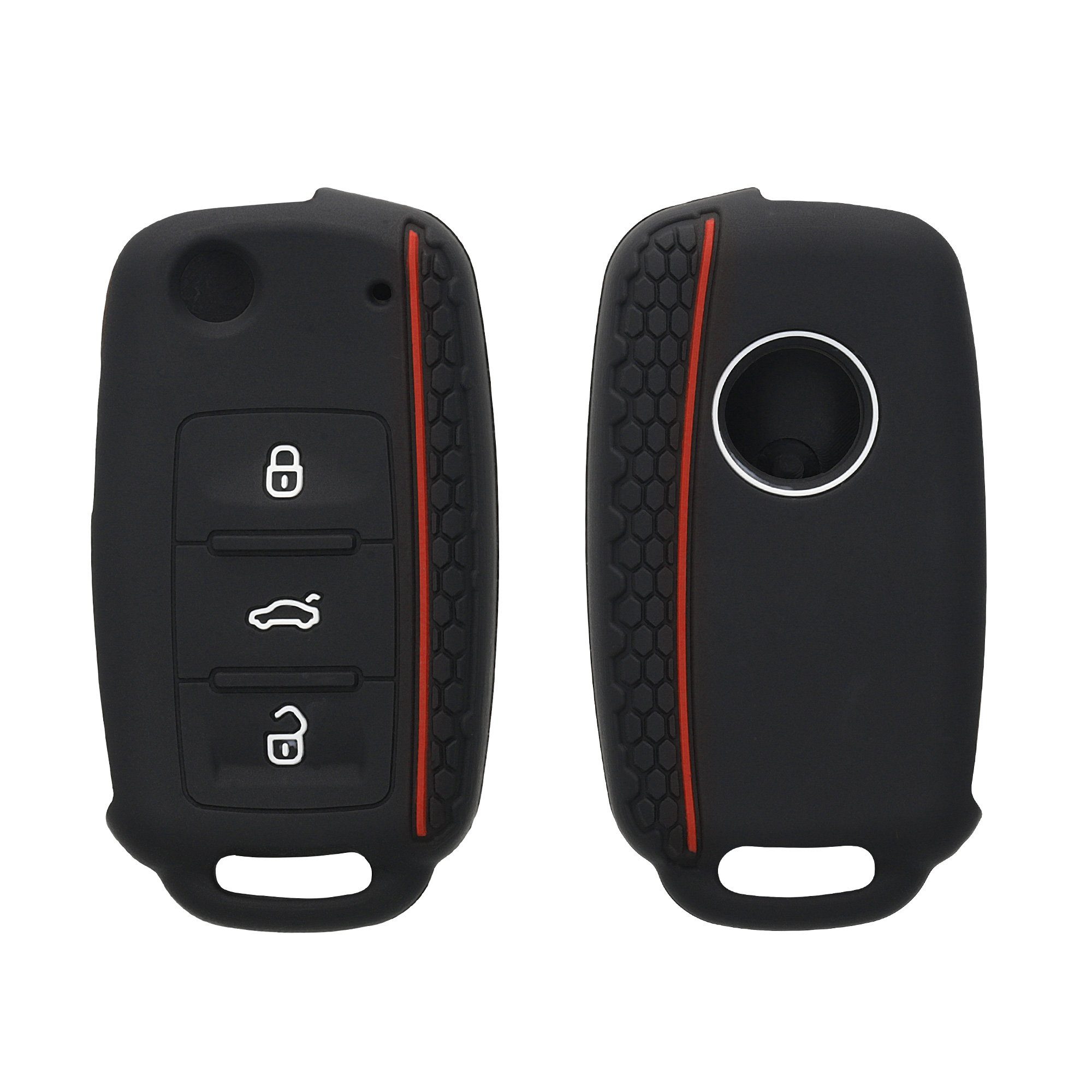 kwmobile Schlüsseltasche Autoschlüssel Silikon Hülle für VW Skoda Seat, Schlüsselhülle Schlüssel Case Cover Schwarz