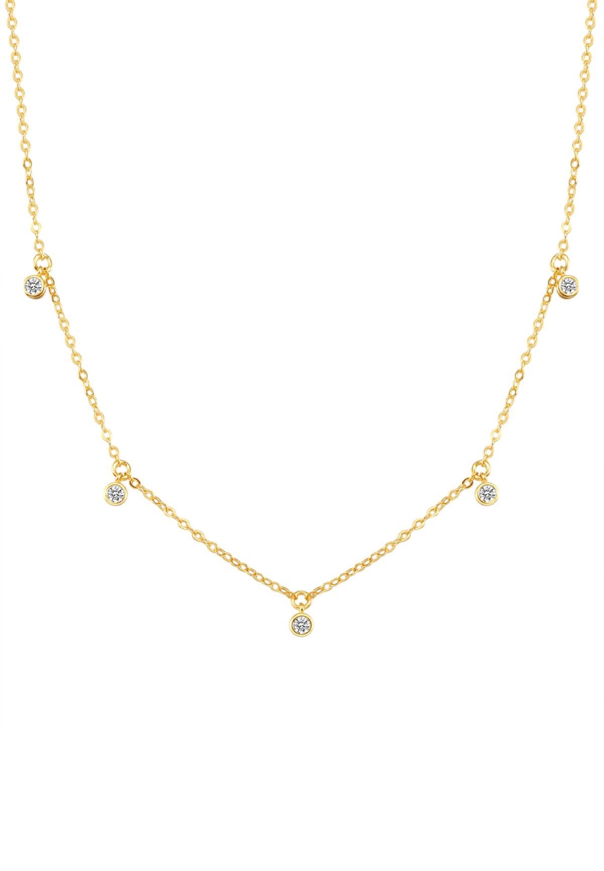 Hey Happiness Charm-Kette Damen Silber 925 Kristalle, 18K vergoldet, Silber Halskette Anhänger Tropfen rund, Brautschmuck