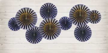 partydeco Papierrosette, Deko Papier Rosetten mit Muster 23-40cm marineblau gold 4er Set