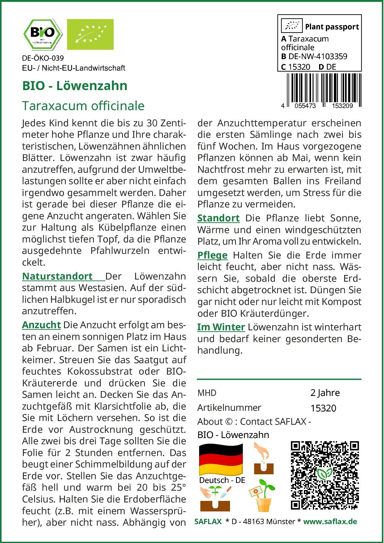 SAFLAX Kräutersamen SAFLAX - Samen - BIO - Löwenzahn günstig online kaufen