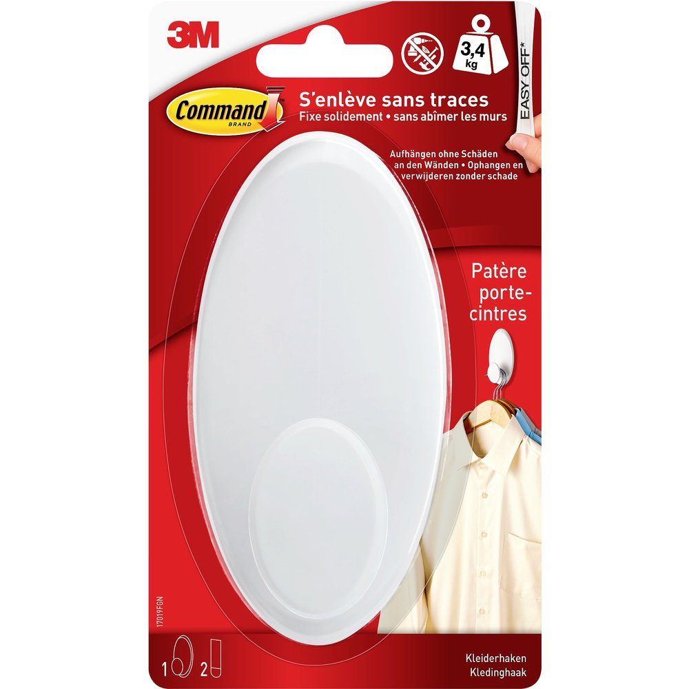Klebehaken 3M Command™ Kleider-Haken (L x B x H) 127 x 64 x 41 mm Weiß Inhalt: 1