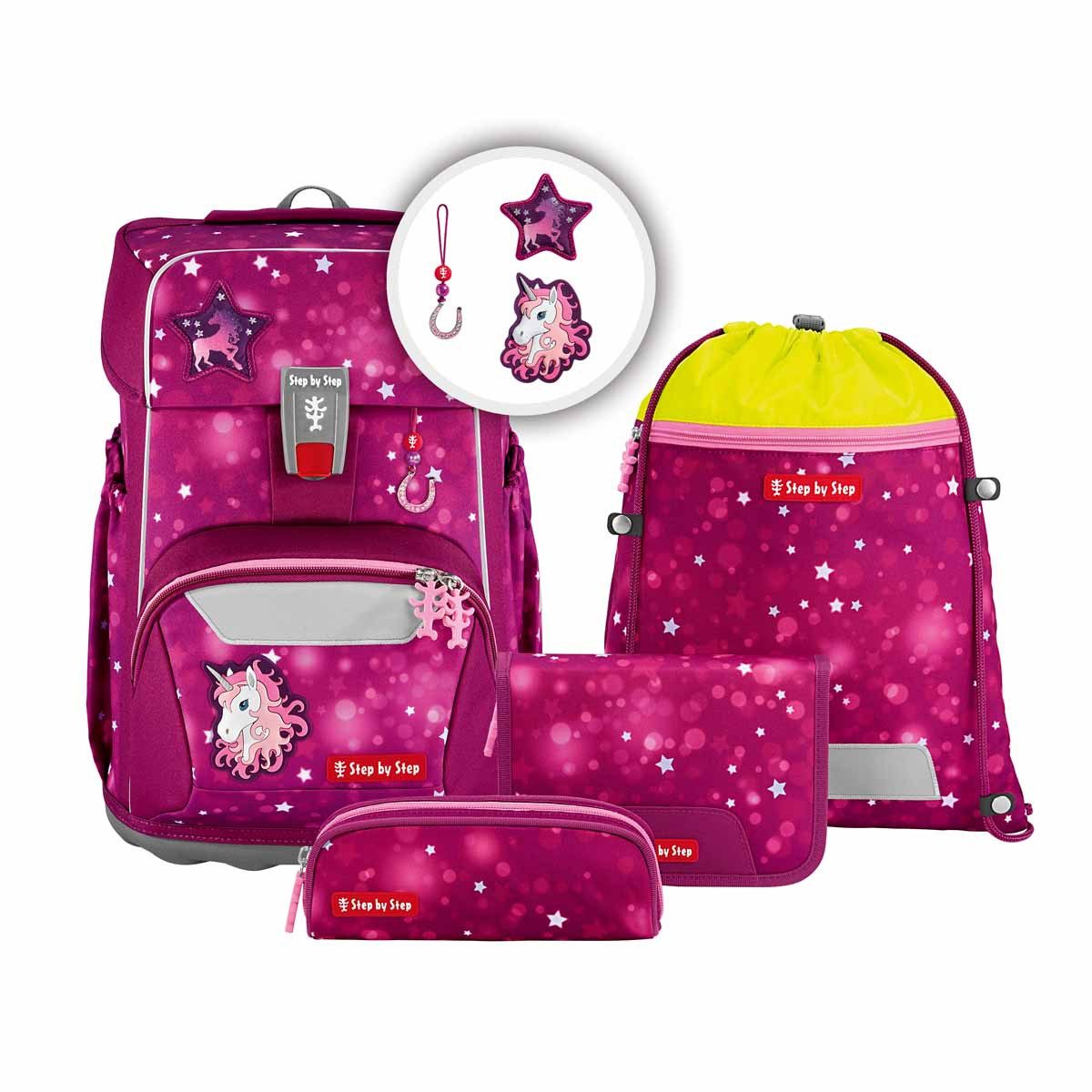 Step by Step Schulranzen Schulranzen-Set GIANT Sweet Unicorn Nuala 5-teilig (5-teilig), Grundschulranzen für große Kinder, ergonomisch