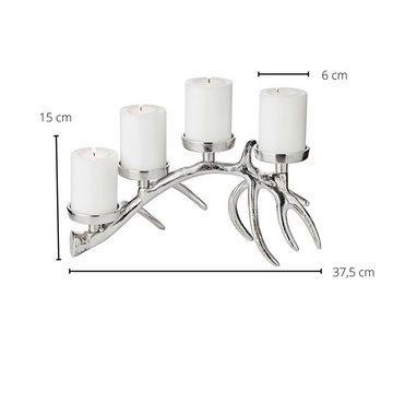 EDZARD Kerzenständer Hugo, Kerzenleuchter Geweih-Design, Kerzenkranz aus Aluminium mit Silber-Optik, Adventskranz für Stumpenkerzen, Höhe 13 cm