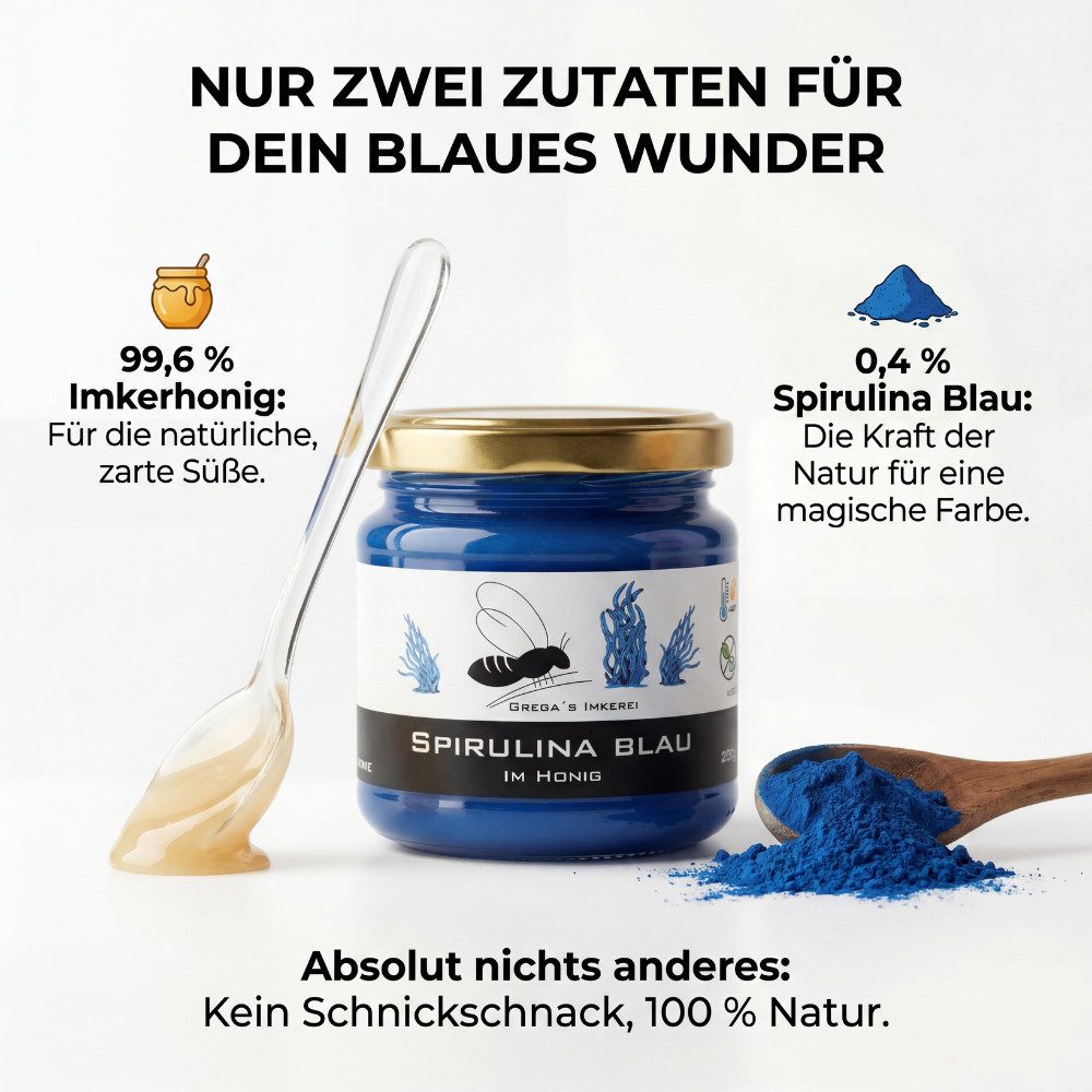 Grega´s Imkerei Honig Blauer Spirulina Blau im Honig, 1 x 250 g, (Honig & mehr direkt vom Imker), Cremige Honigspezialität mit nur zwei natürlichen Zutaten – Bild 4 von 5