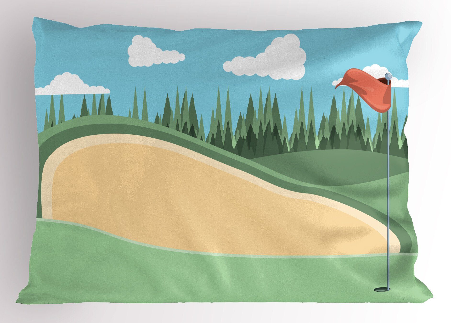 Feld Standard Abakuhaus Gedruckter Stück), (1 Grassy Dekorativer Sand Size Kissenbezüge Kopfkissenbezug, Golfplatz-Szene