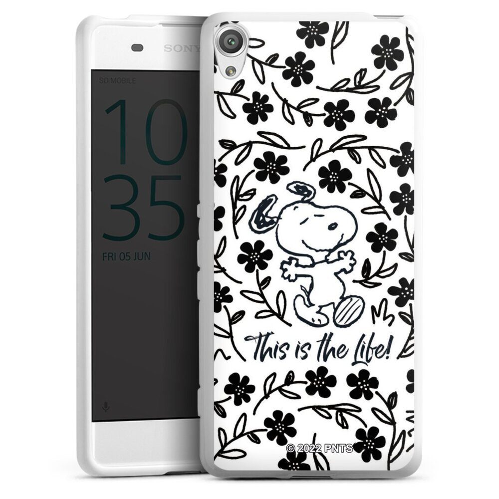 DeinDesign Handyhülle Peanuts Blumen Snoopy Snoopy Black and White This Is The Life, Sony Xperia XA Silikon Hülle Bumper Case Handy Schutzhülle