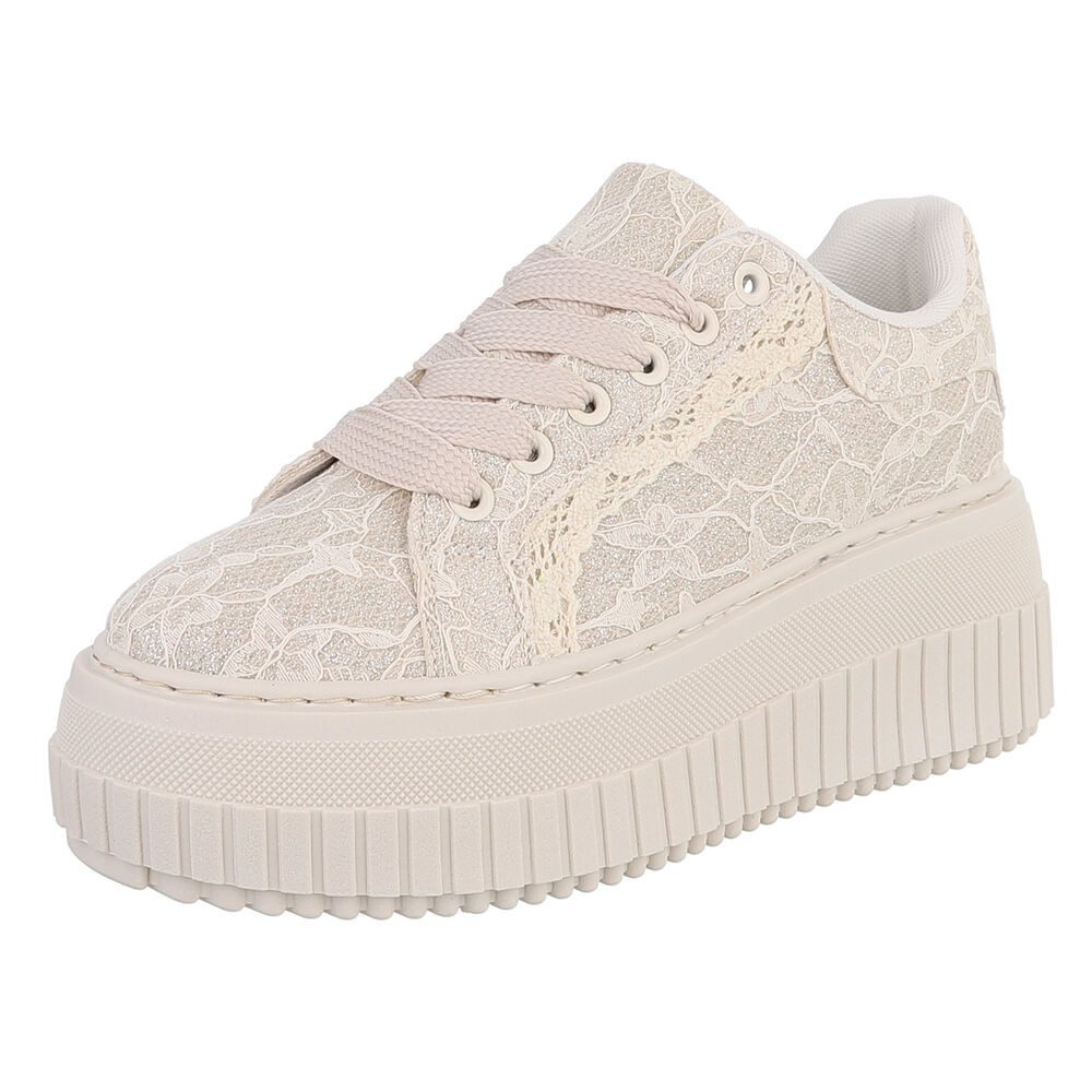 Ital-Design Modischer Sneaker mit Plattform und femininen Details Sneaker (91116858) Keilabsatz/Wedge Sneakers Low in Beige