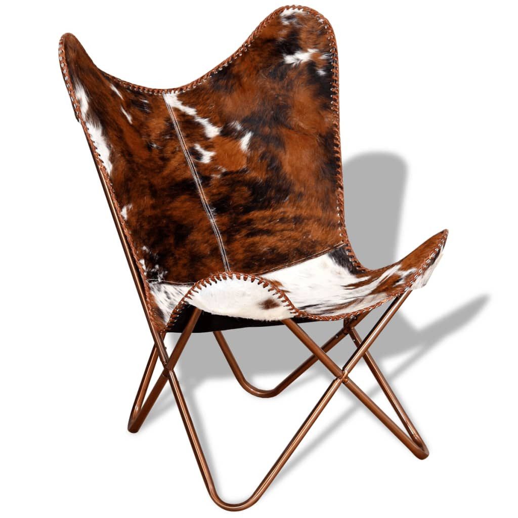 vidaXL Sessel Butterfly-Sessel Braun und Weiß Echtes Kuhfell – Bild 5 von 5