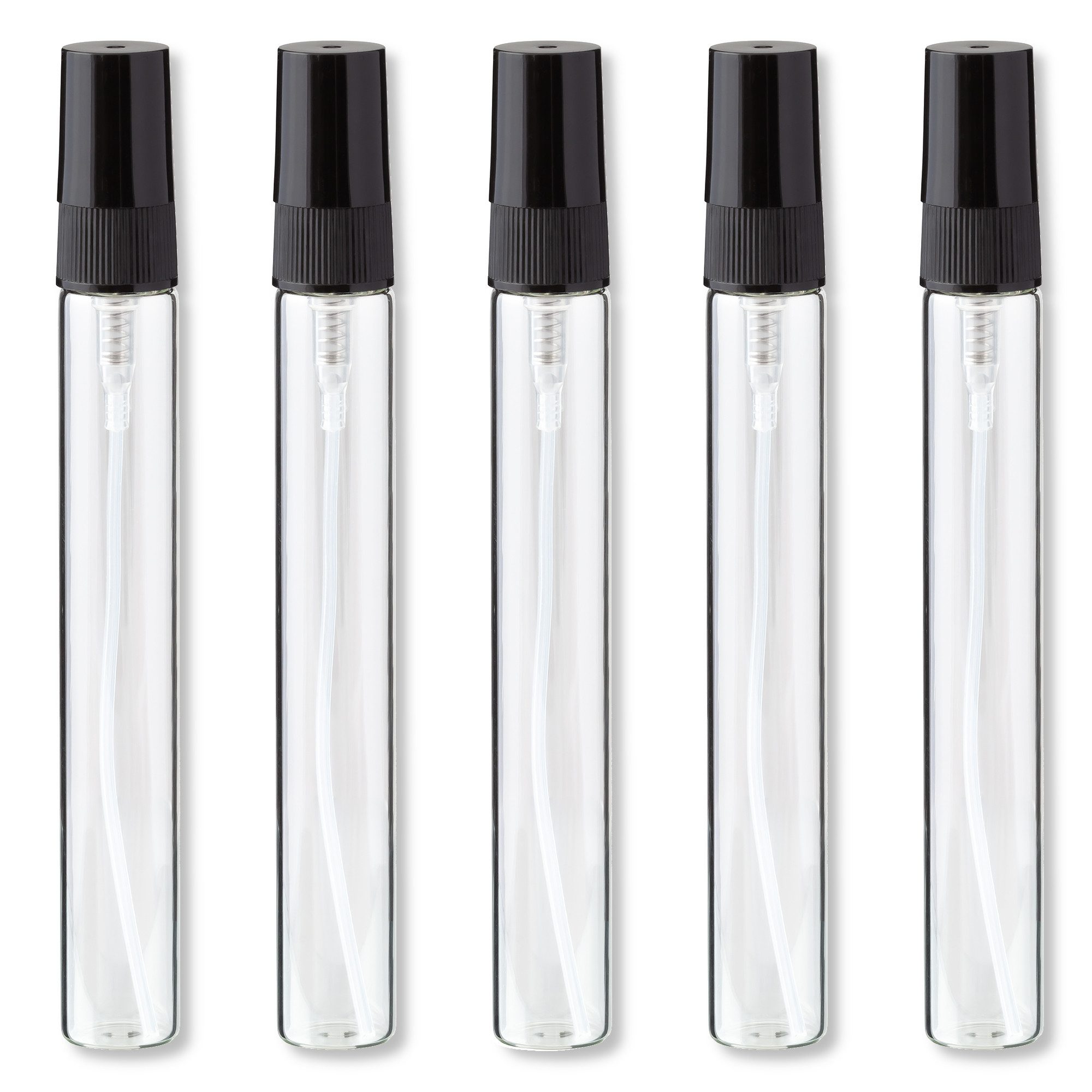 CK Verpackung GmbH Parfümzerstäuber 5x Glasfläschchen klar 10 ml mit schwarzem Zerstäuber Sprükopf Kappe (Set x5)