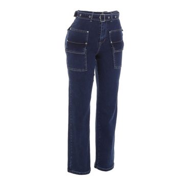 Ital-Design Cargojeans Damen Freizeit Stretch High Waist Jeans in Blau