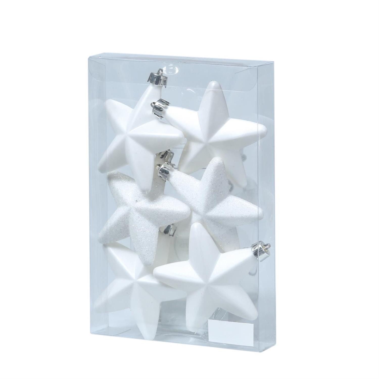 MARELIDA Christbaumschmuck Weihnachtsbaumschmuck Sterne bruchfest glänzend glitzernd weiß 6St.