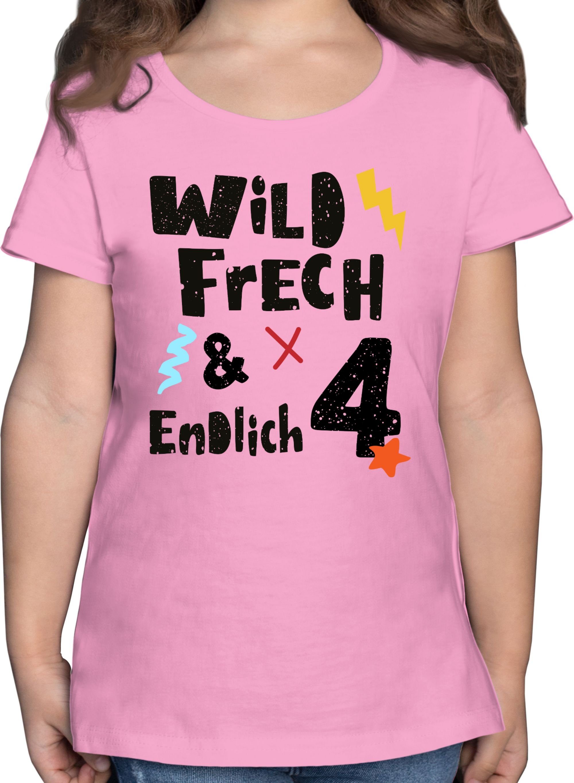 Shirtracer T-Shirt Wild frech und endlich 4 - Wunderbar vier Jahre 4. Geburtstag 2 Rosa