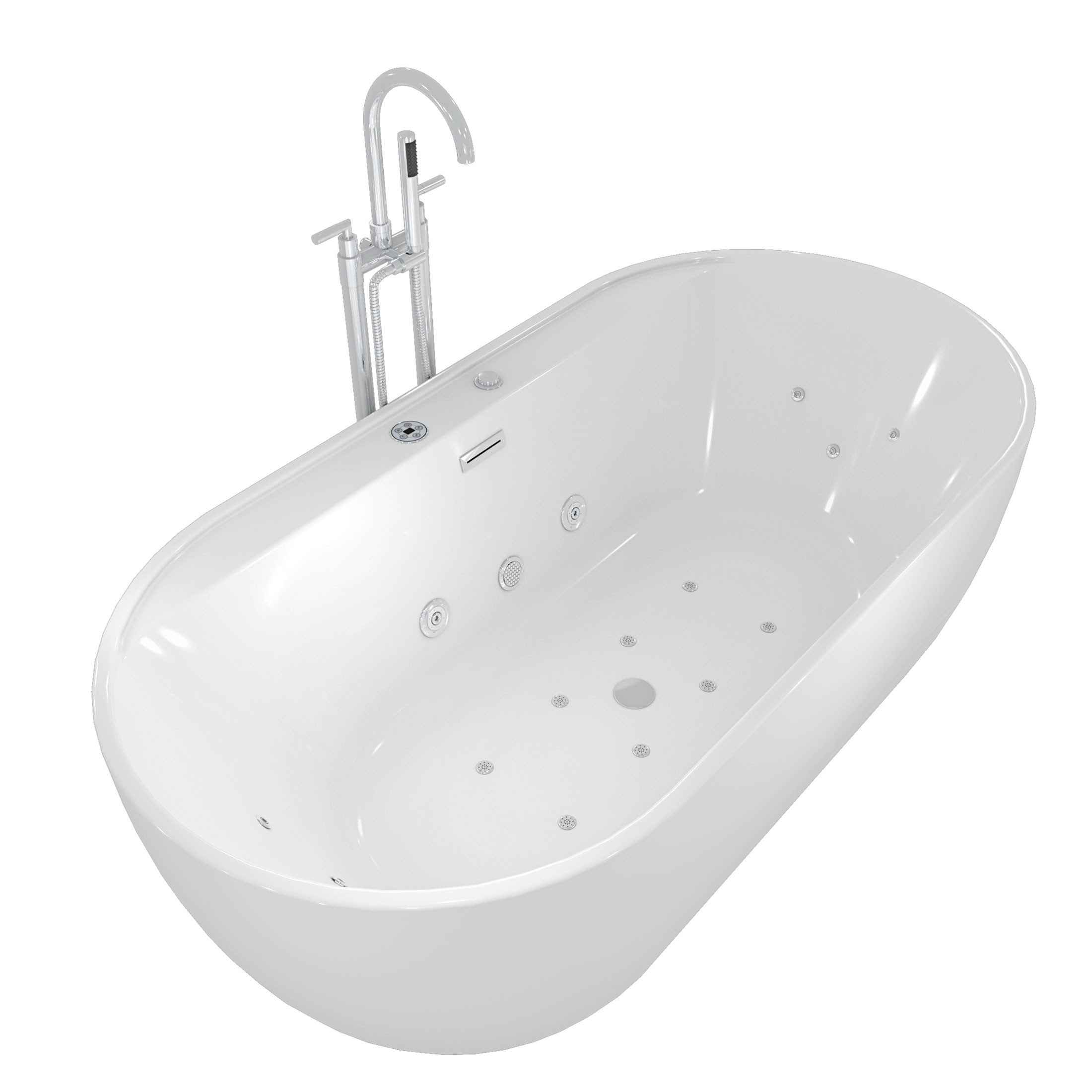 AcquaVapore Whirlpool-Badewanne Freistehende Wanne F29 180x90cm Whirlpool Luft & Wasser Armatur AF03, (1-tlg), mit Ablaufgarnitur