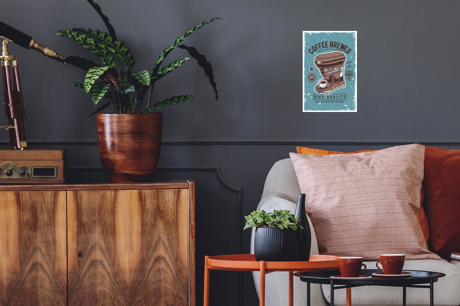 MuchoWow Poster Kaffeemaschine - Kaffee - Retro - Zeichnung, (1 St), Poster, Wandbild, Wandposter für Wohnzimmer, Ohne Rahmen
