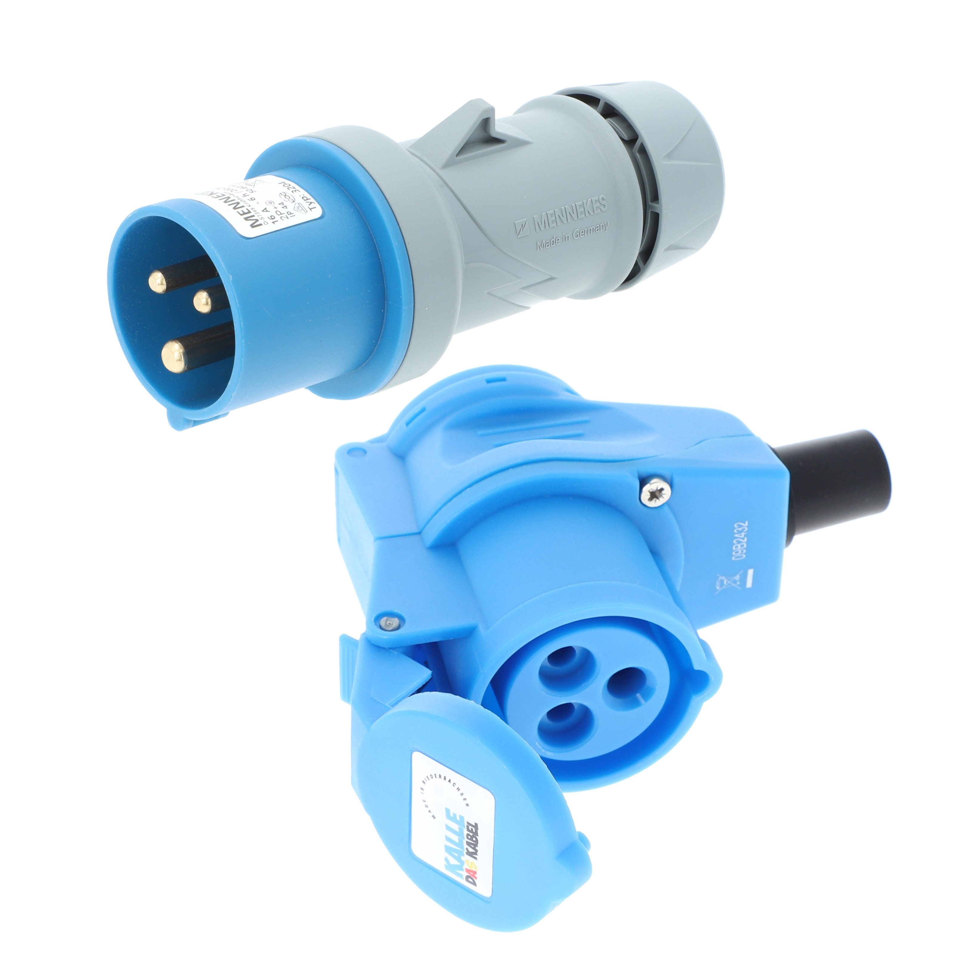 KALLE DAS KABEL Kalle Verlängerungskabel CEE 230V16A 2,5 Winkel Signal Orange IP441,5m Verlängerungskabel, CEE 230V, 16A, CEE Winkelkupplung 230V, 16A mit rückseitiger Schuko Steckdose (150 cm)