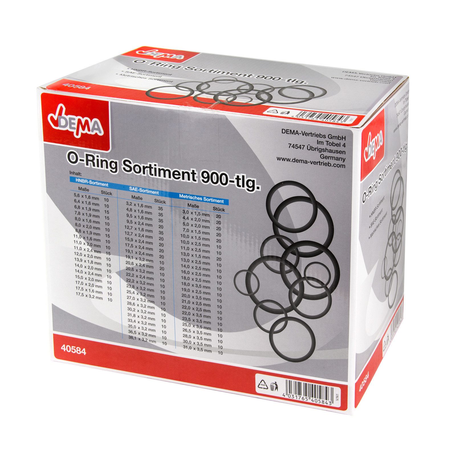 DEMA Dichtungsring O-Ring Sortiment 900 tlg.