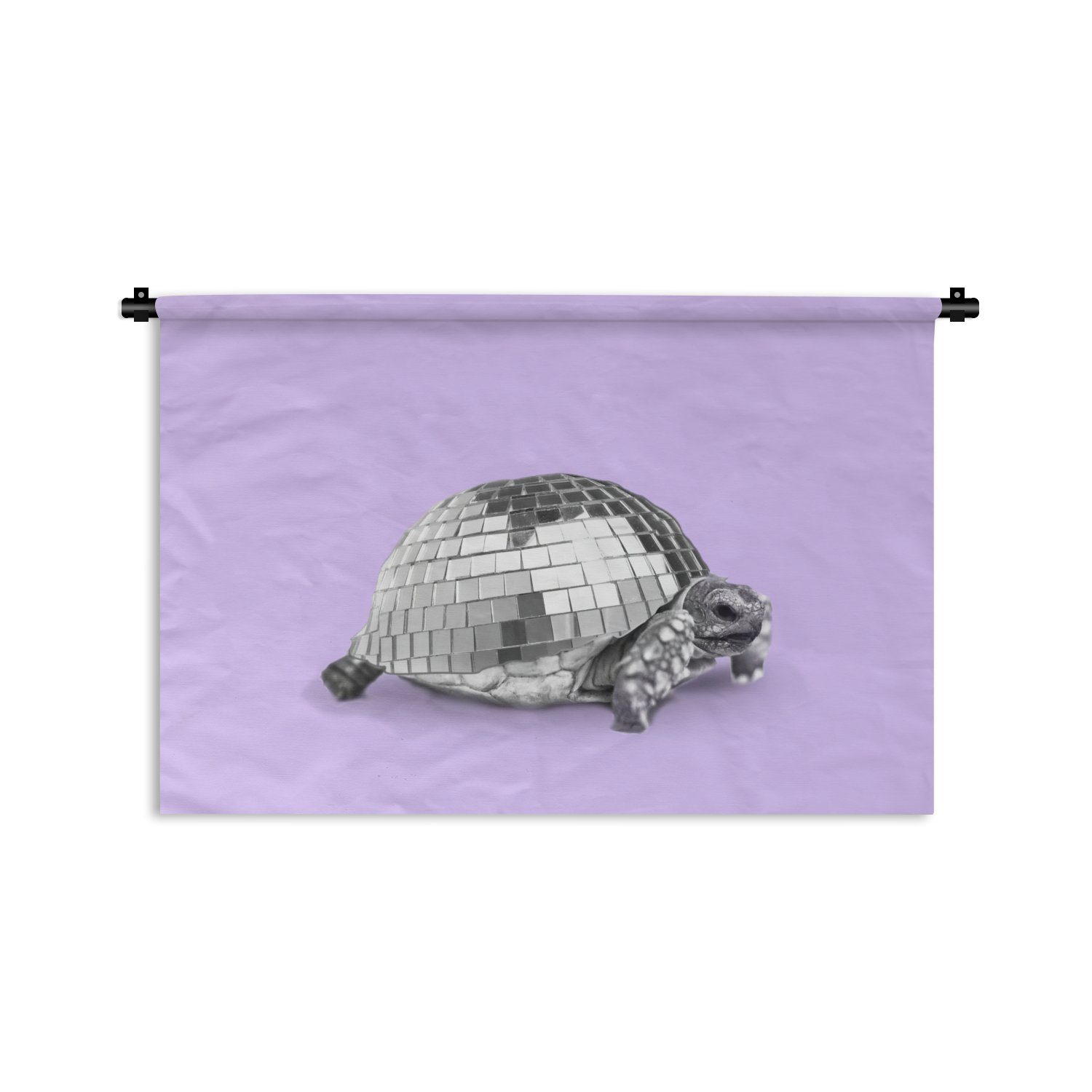 MuchoWow Wanddekoobjekt Schildkröte - Discokugel - Disco - Tier - Lila, Wanddeko für Wohnzimmer, Schlafzimmer, Kleid, Wandbehang, Kinderzimmer