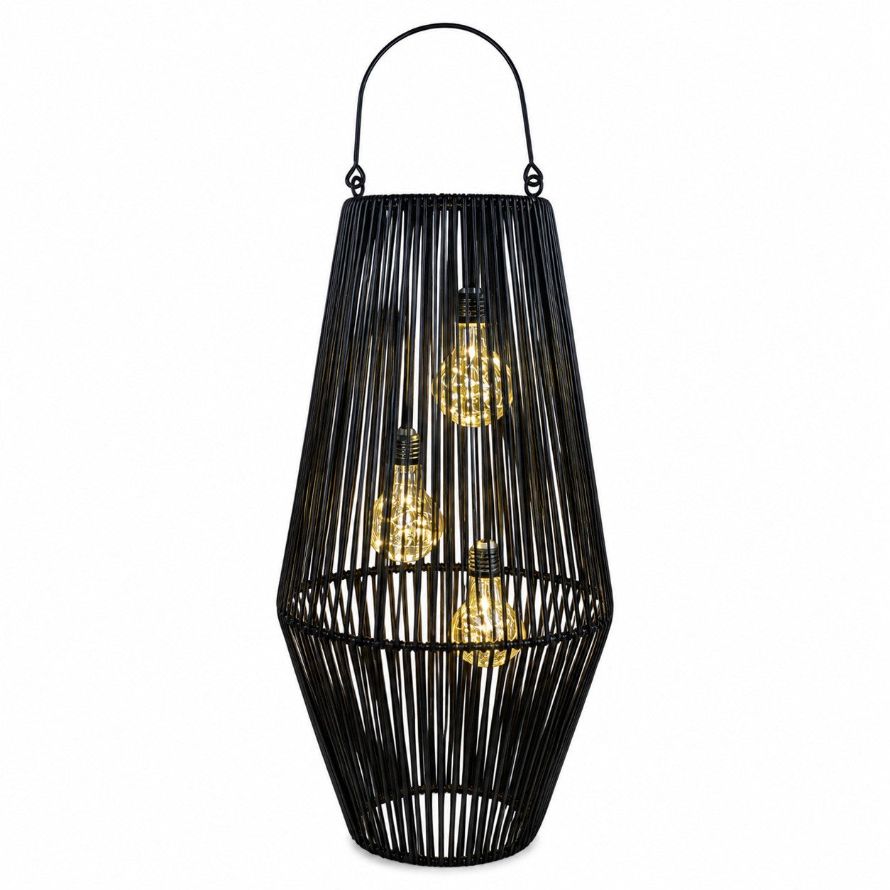 formano LED Laterne Solarlaterne Außen Garten Rattan Look Laterne 55 cm schwarz, LED fest integriert