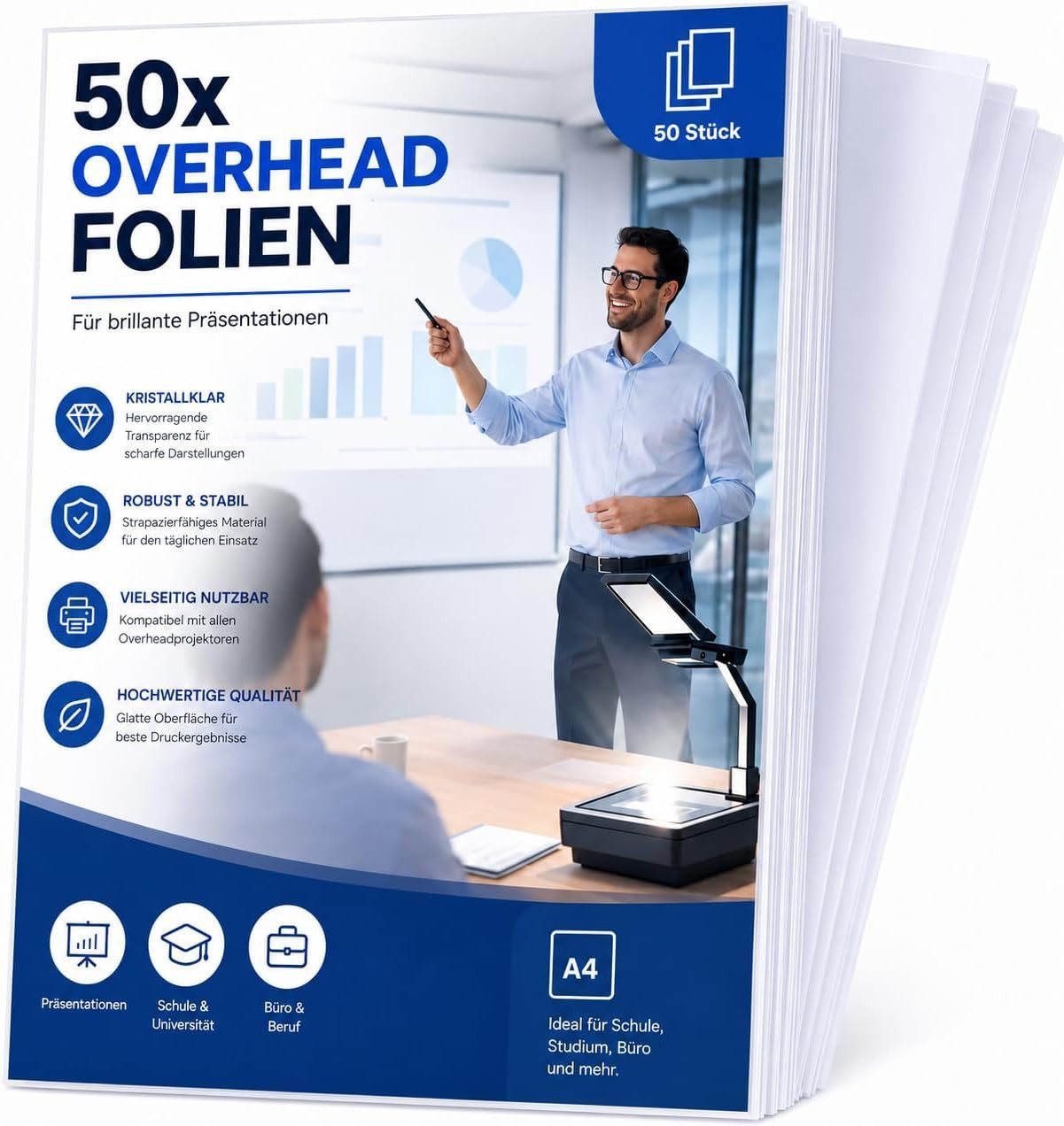 TK Gruppe Transparentpapier 50x Overheadfolie transparent DIN A4 – Overheadprojektor – Kopierfolie