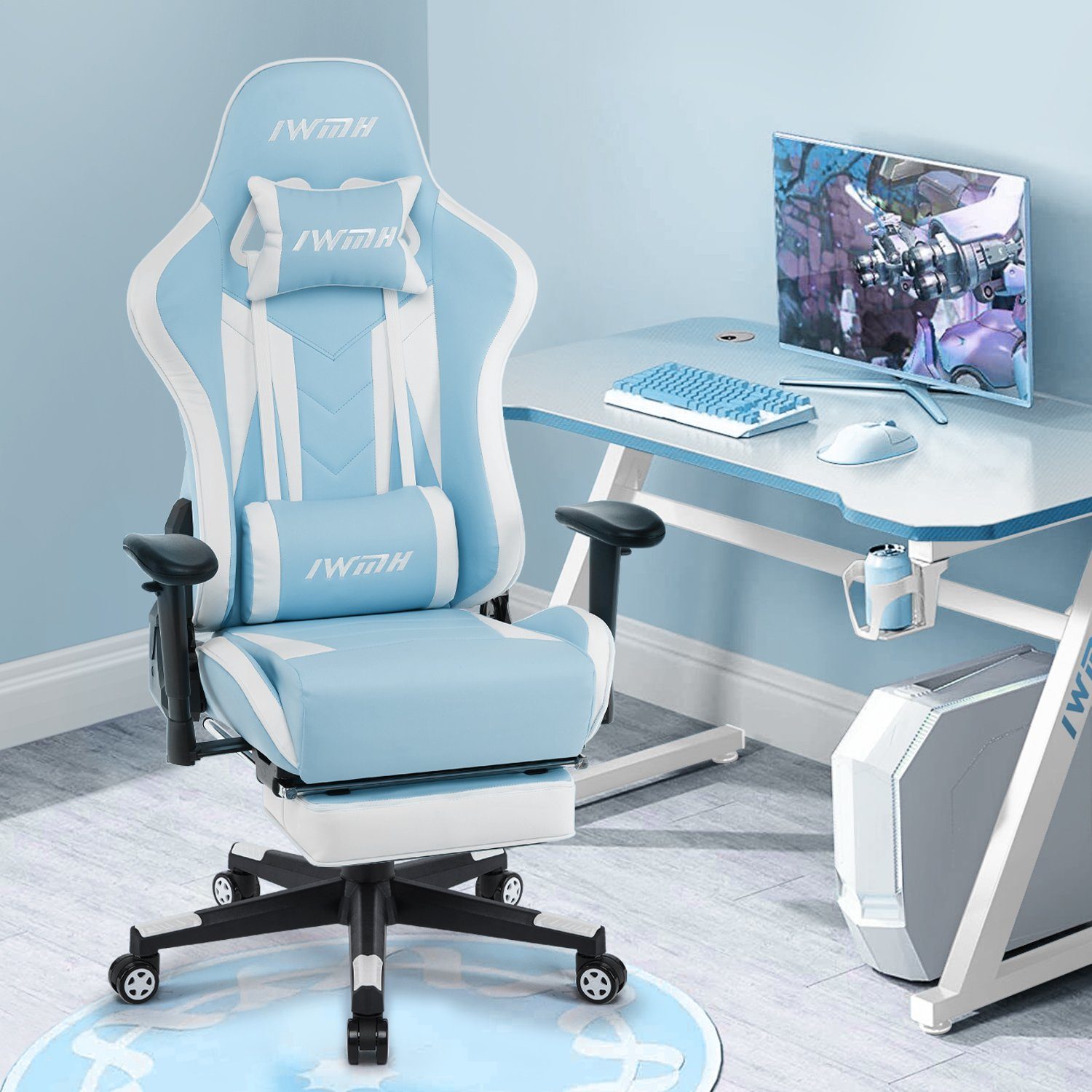 Intimate WM Fußstütze Hellblau Ergonomischer Heart Bürostuhl Gaming-Stuhl Versenkbarer mit
