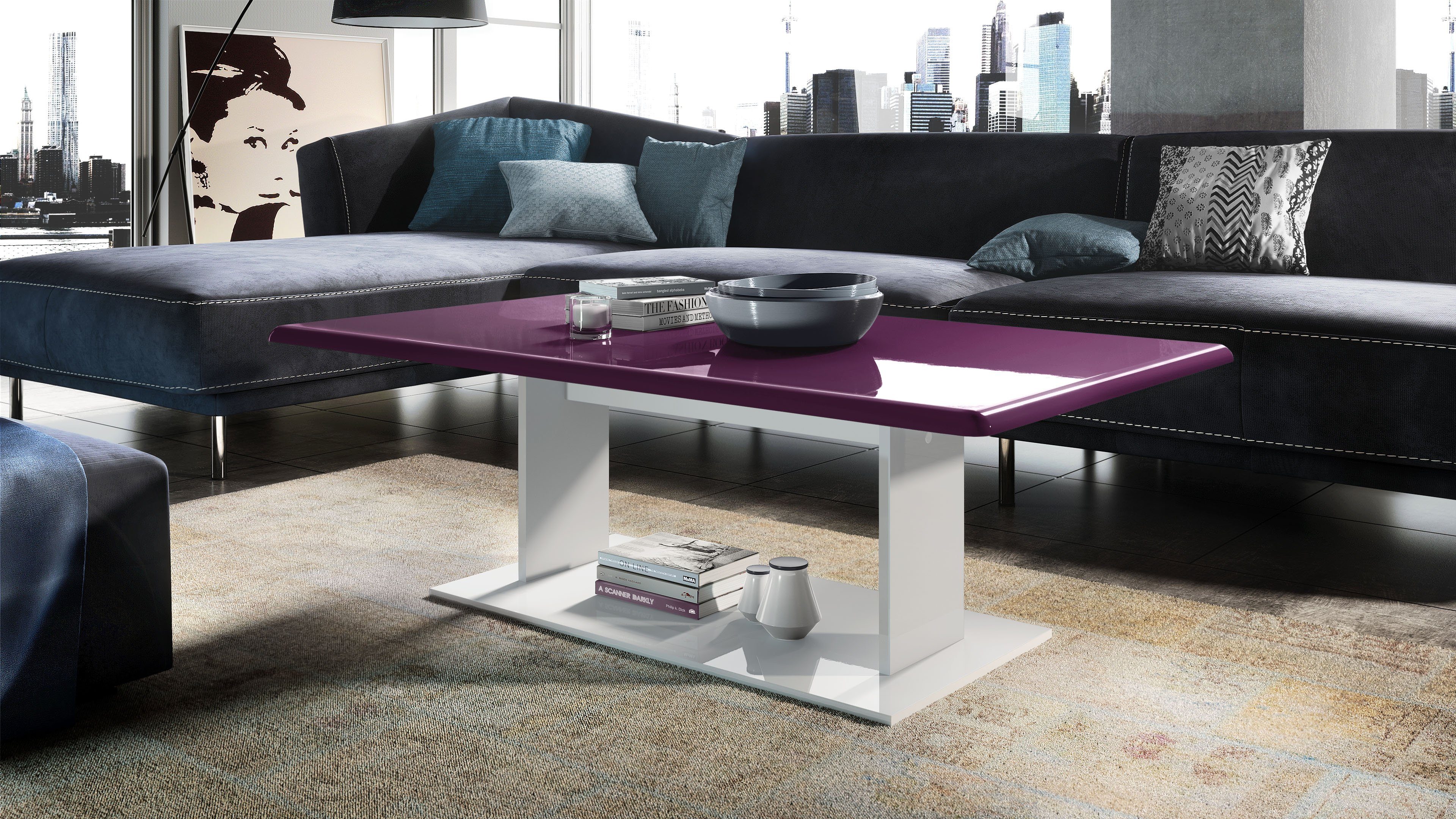 Vladon Couchtisch Mono (Wohnzimmertisch, mit Ablageboden), Weiß matt/Brombe günstig online kaufen