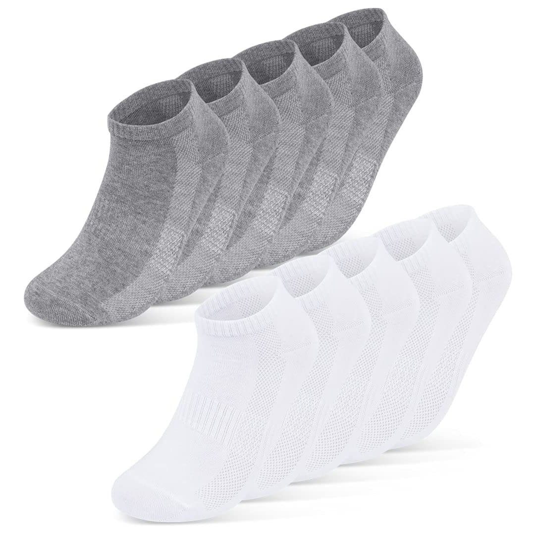 Paar Socken sockenkauf24 WP 10 & Sneakersocken Premium mit Herren Sneaker Weiß/Grau Damen Meshstreifen
