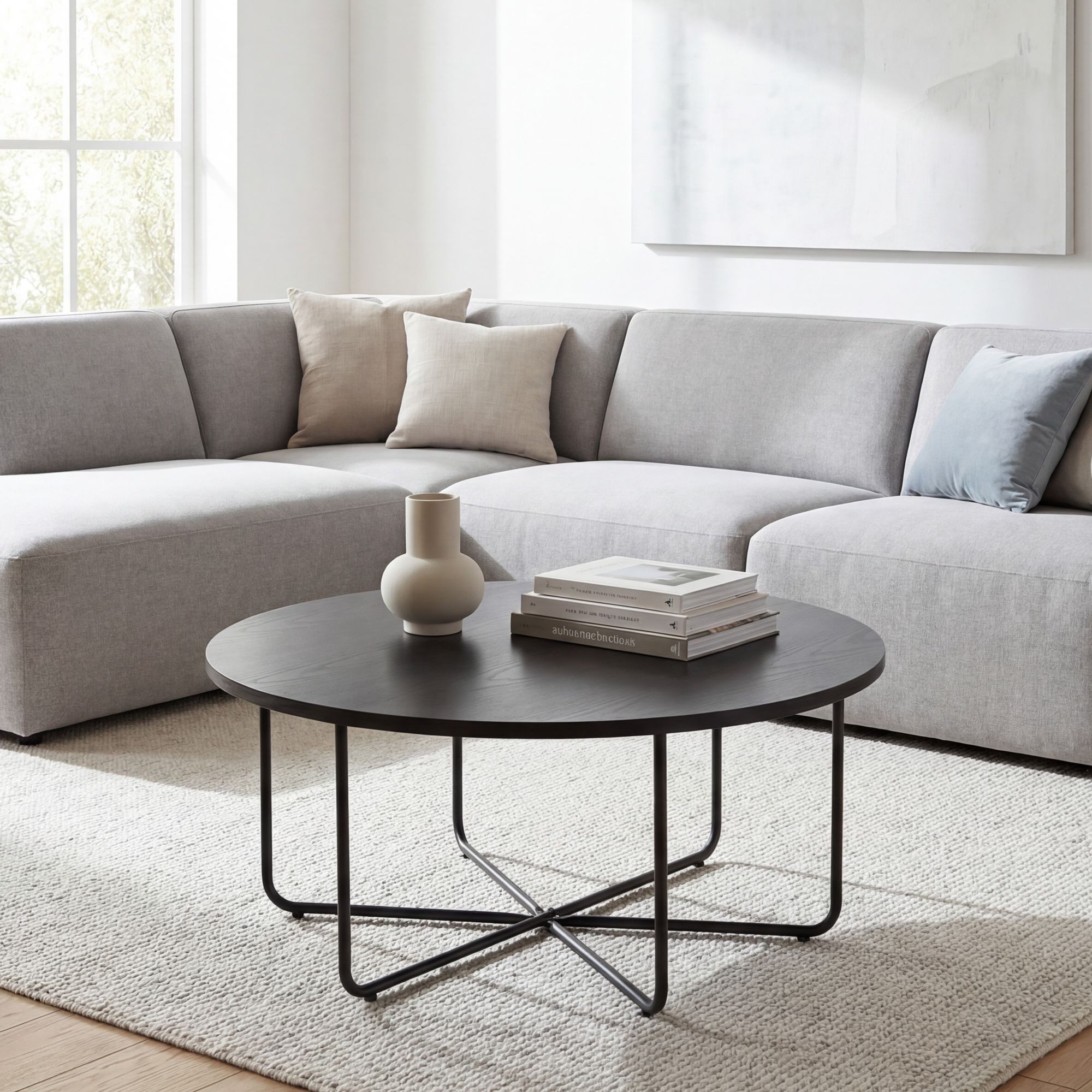 FINEBUY Couchtisch FB117898 Sofatisch 80cm MDF Loungetisch Beistelltisch Rund Schwarz (Stilvoller Kaffeetisch für gemütliche Abende), Pflegeleichtes Beistellmöbel im Loft Design
