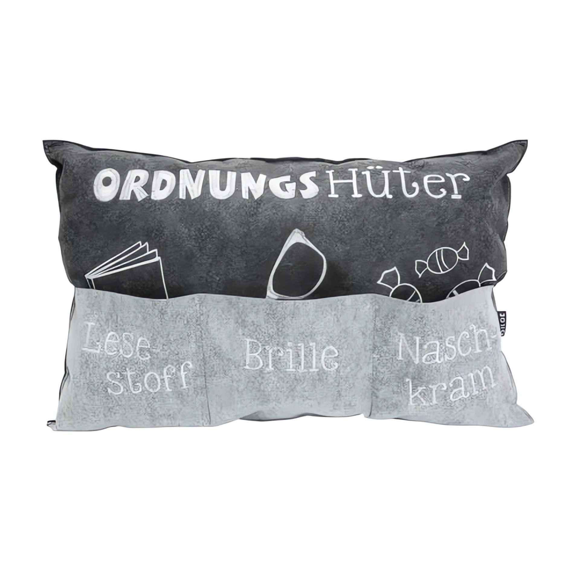 GILDE Dekokissen Kissen Ordnungshüter hellgrau/dunkelgrau mit Taschen, bestickt