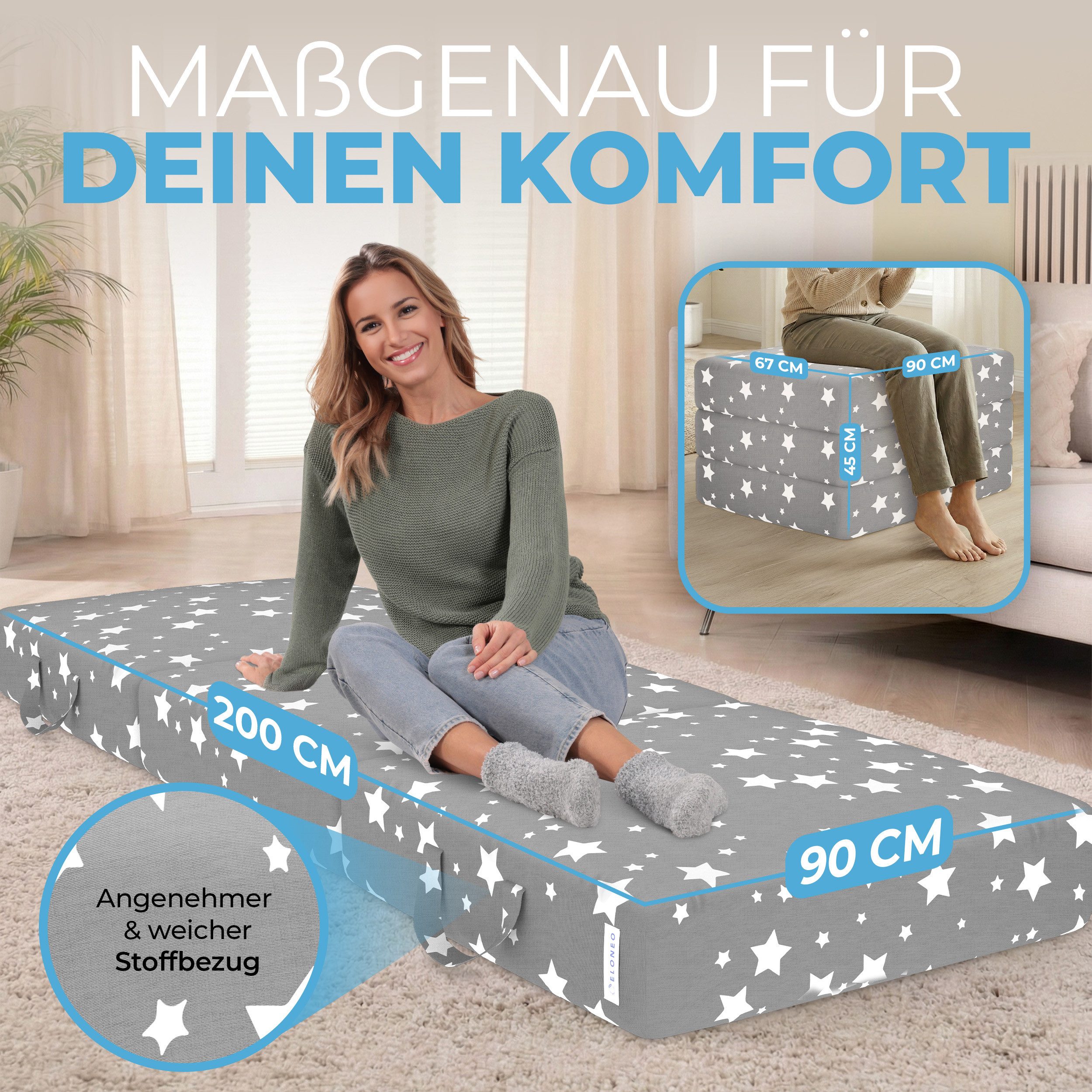 Klappmatratze 3-teilig, Gästematratze mit extra dickem Schaumstoff, ELONEO, günstig online kaufen