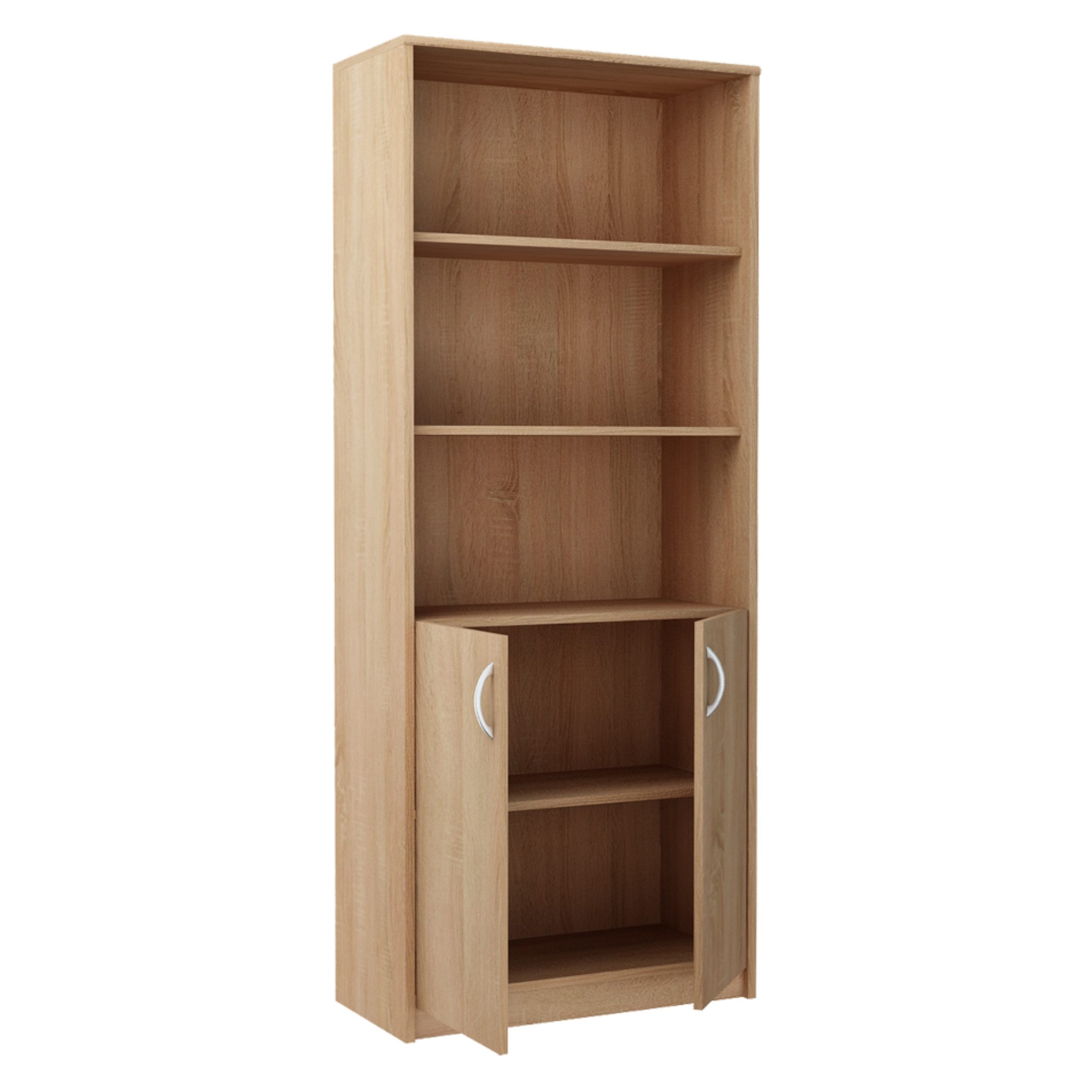 Home Collective Bücherregal mit 5 Ebenen und 2 Türen Mehrzweckschrank Haushaltsschrank, strapazierfähige Laminatplatte, 16 mm dick, mit 4 Einlegeböden, ideal für Schlafzimmer, Wohnzimmer, Flur sonoma